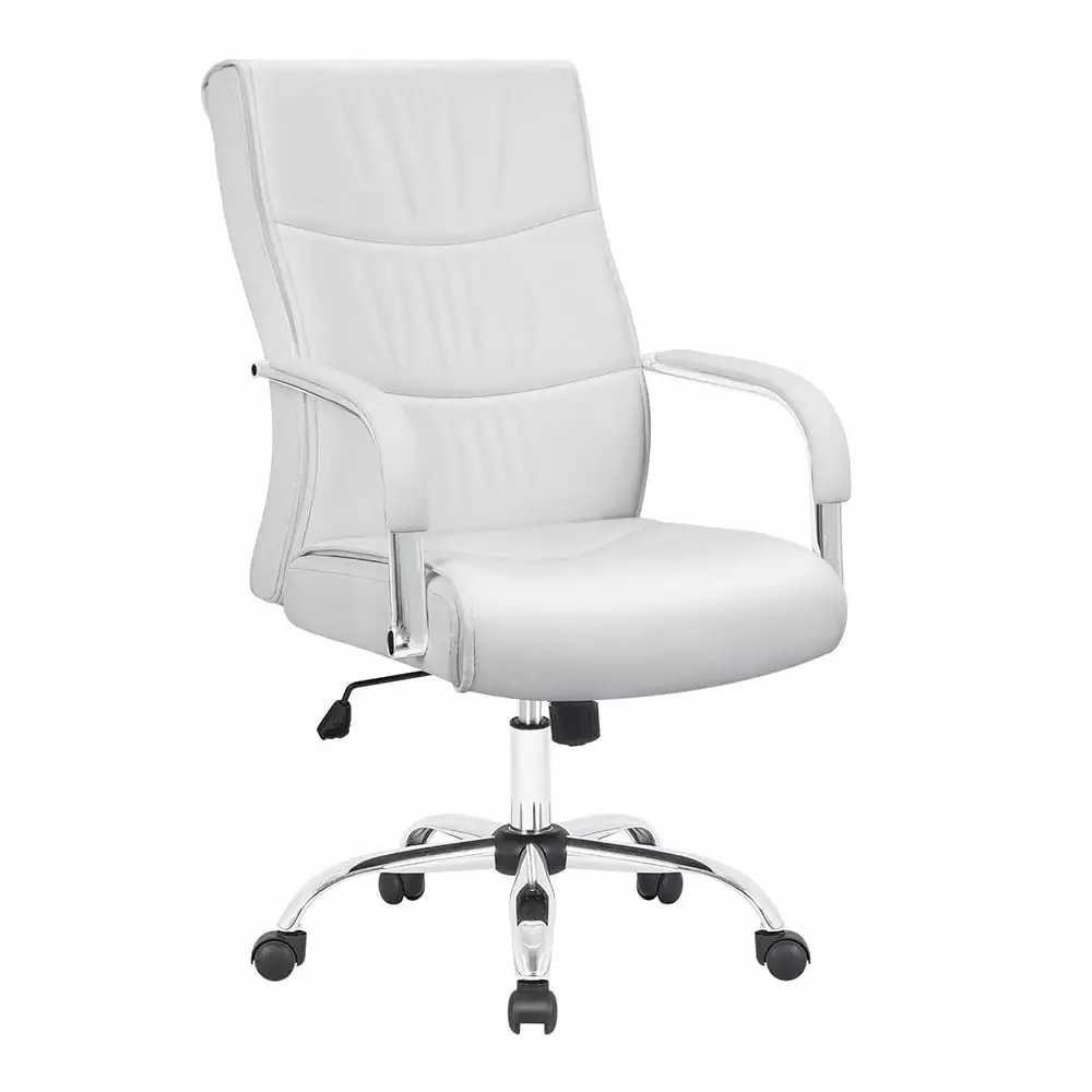 White High Back Leather Executive Office Chair Lumbar Support Unbrand