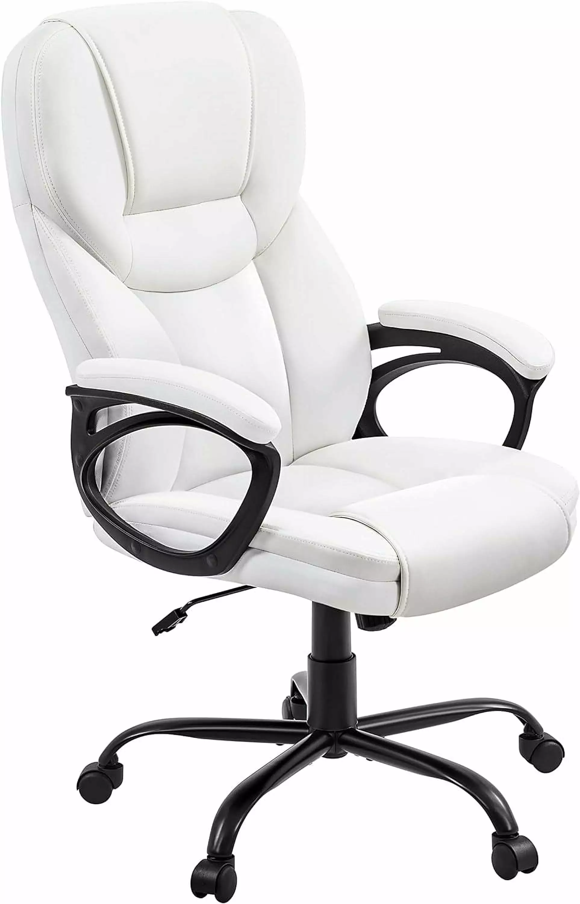 High Back Executive Chair Faux Leather Managerial Chair Ergonomic Computer Meeting Chair Large Seat Sturdy Metal Base Whit...
