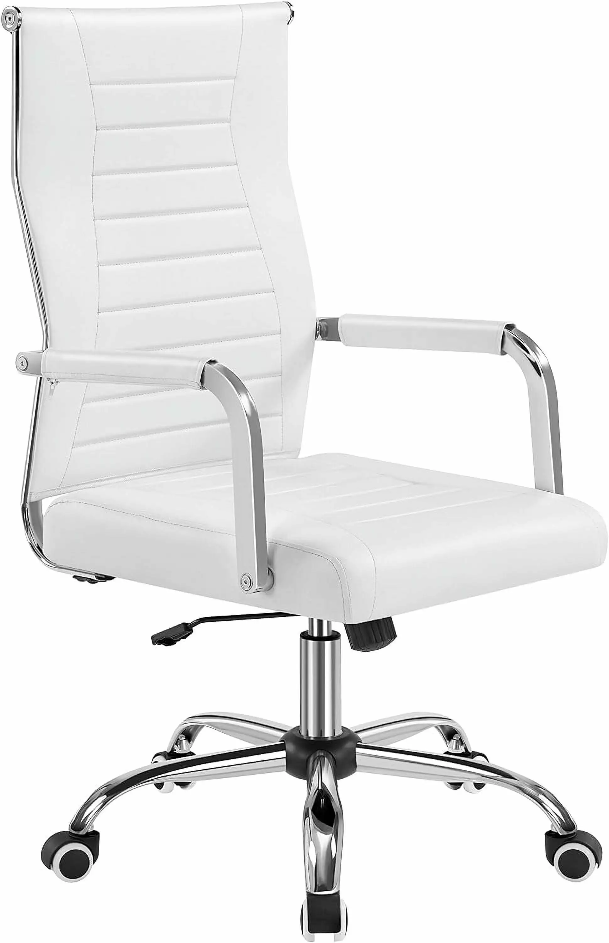 High-Back Executive Office Desk Chair PU Leather and Adjustable Height White Unbranded