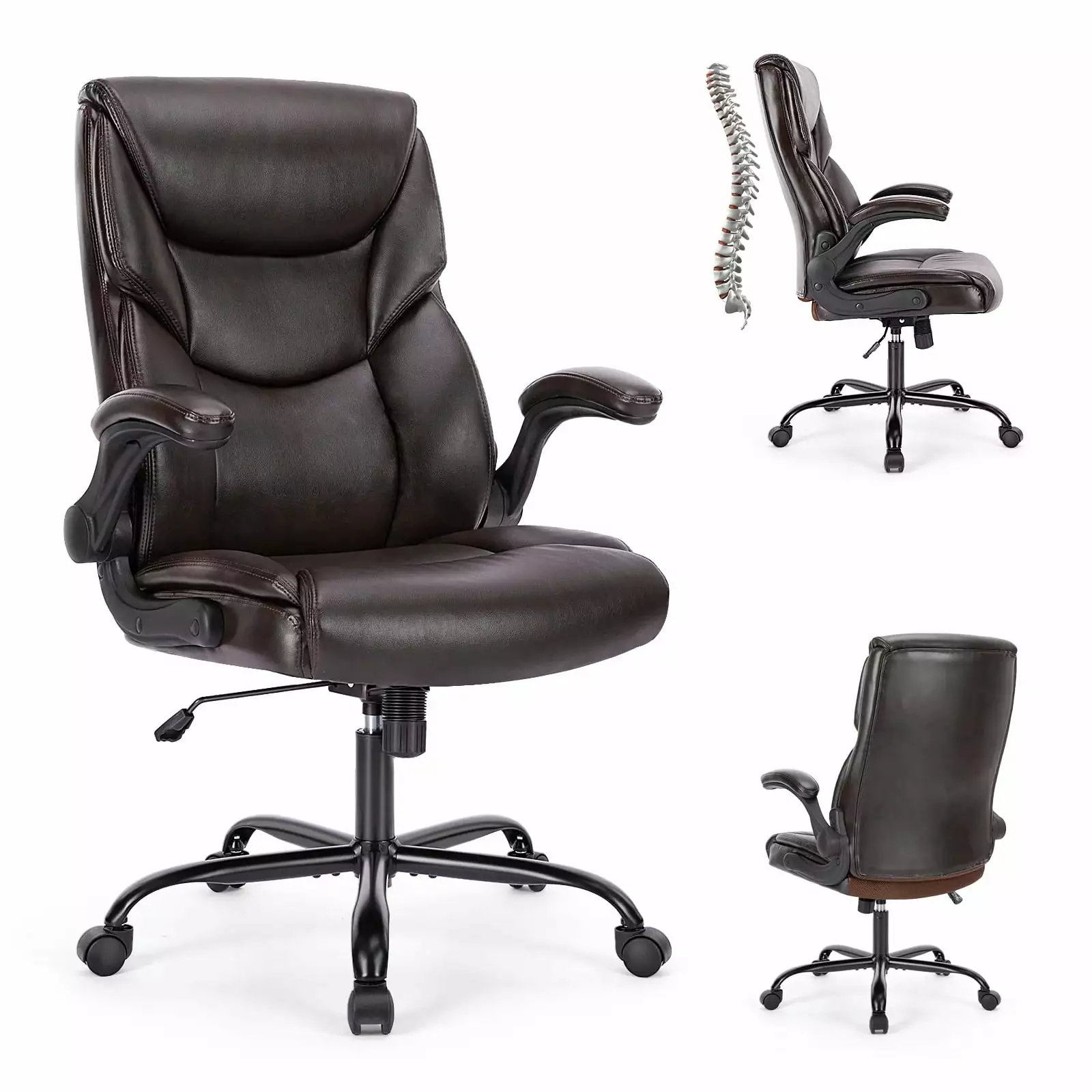 Sweetcrispy Executive Office PU Leather Desk Chair High Back Flip-Up Armrest Adjustable Ergonomic Home Office Chair unknown