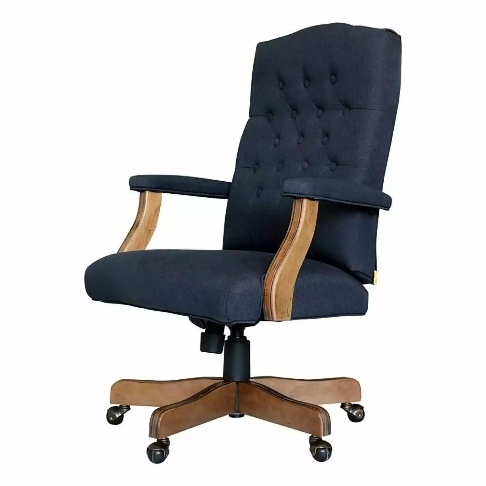 UrbanPro Traditional Linen Fabric Button Tufted Executive Chair Denim Blue
