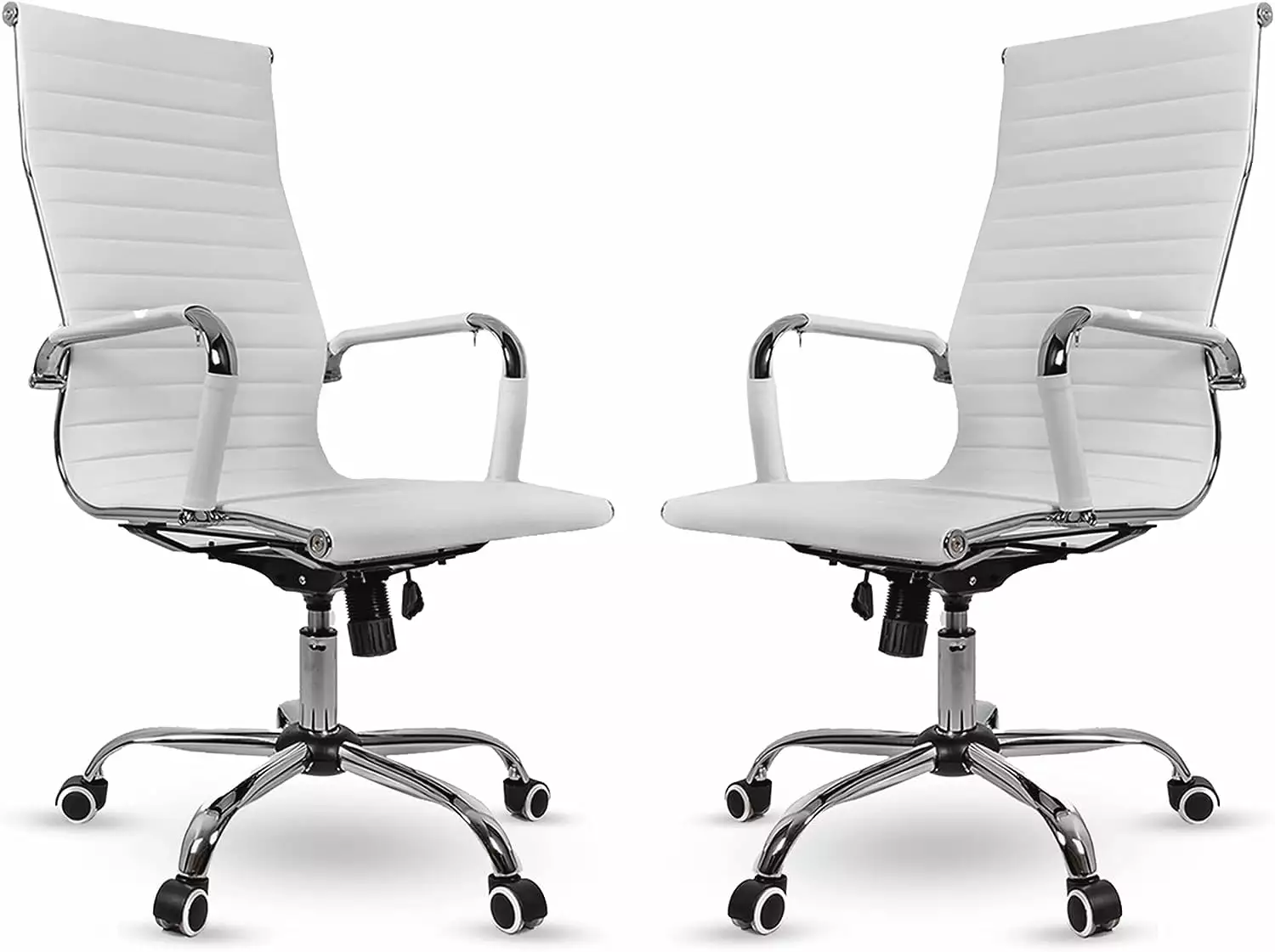 US Office Elements High Back Ribbed PU Leather Executive Task Office Chairs Set 2 White