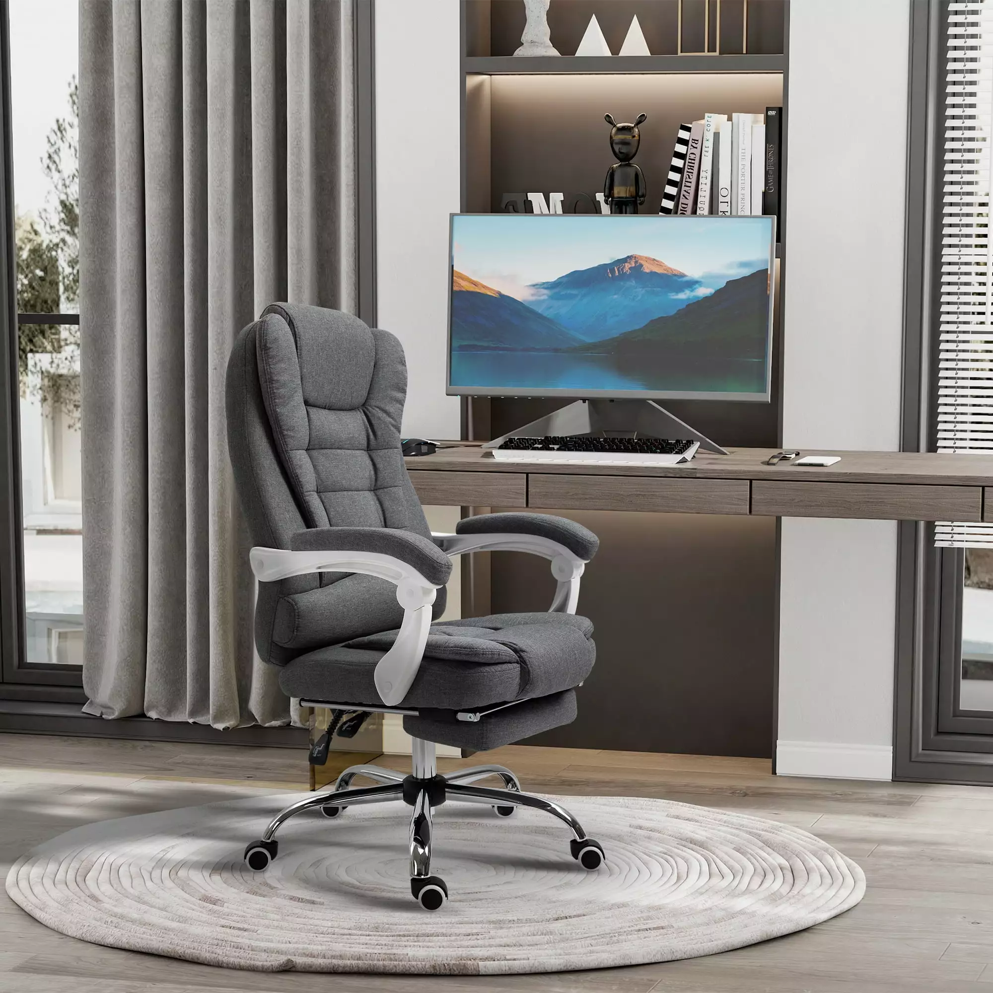 Vinsetto Executive Office Chair Footrest Linen-Fabric Computer Chair