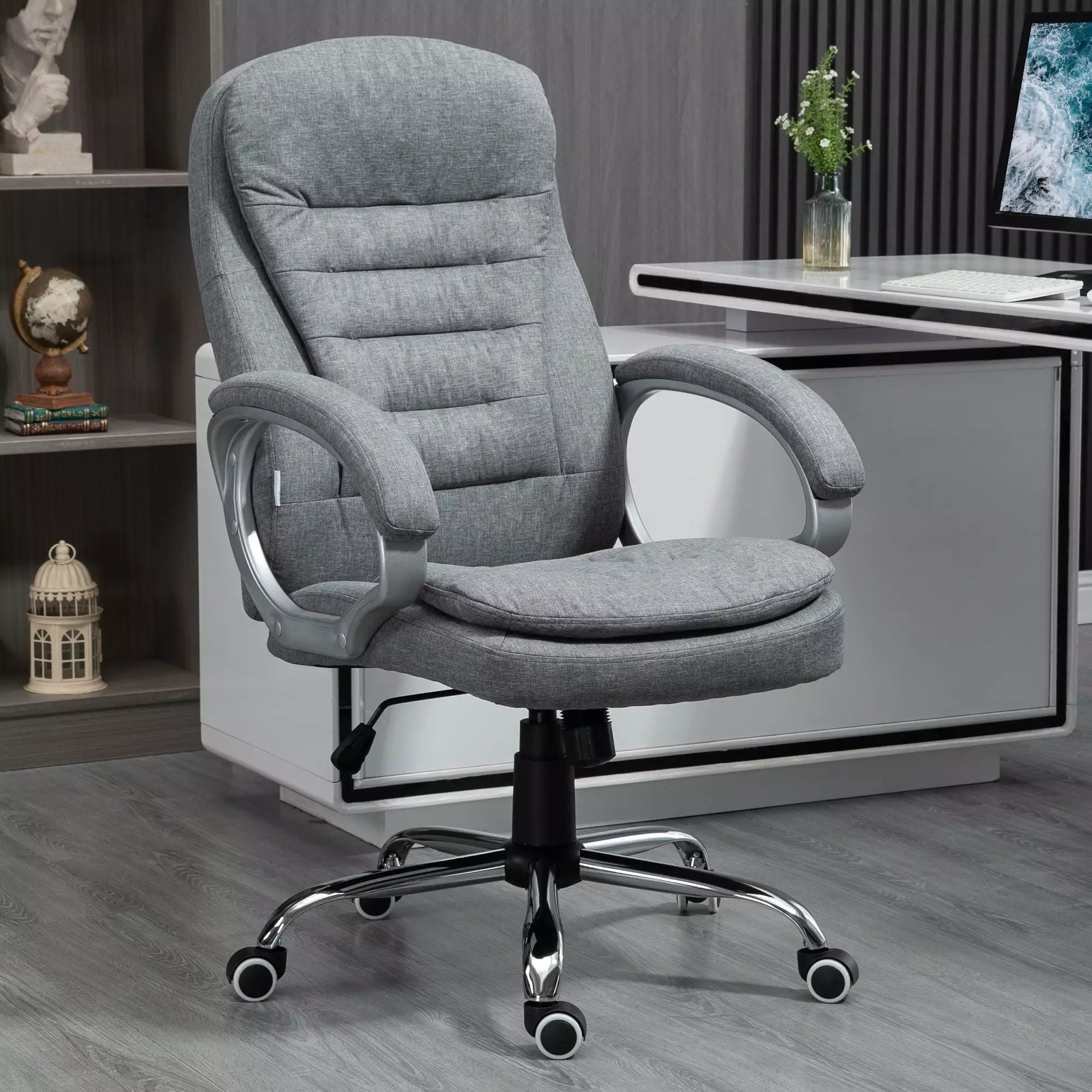 Vinsetto High Back Executive Office Chair - Adjustable Computer Chair Upholstered Headrest and Armrest Grey