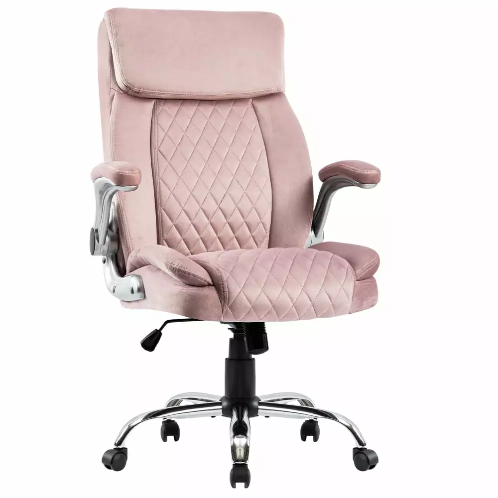 Velvet Swivel Office Chair S Curved High Back Home Desk W1403P181193