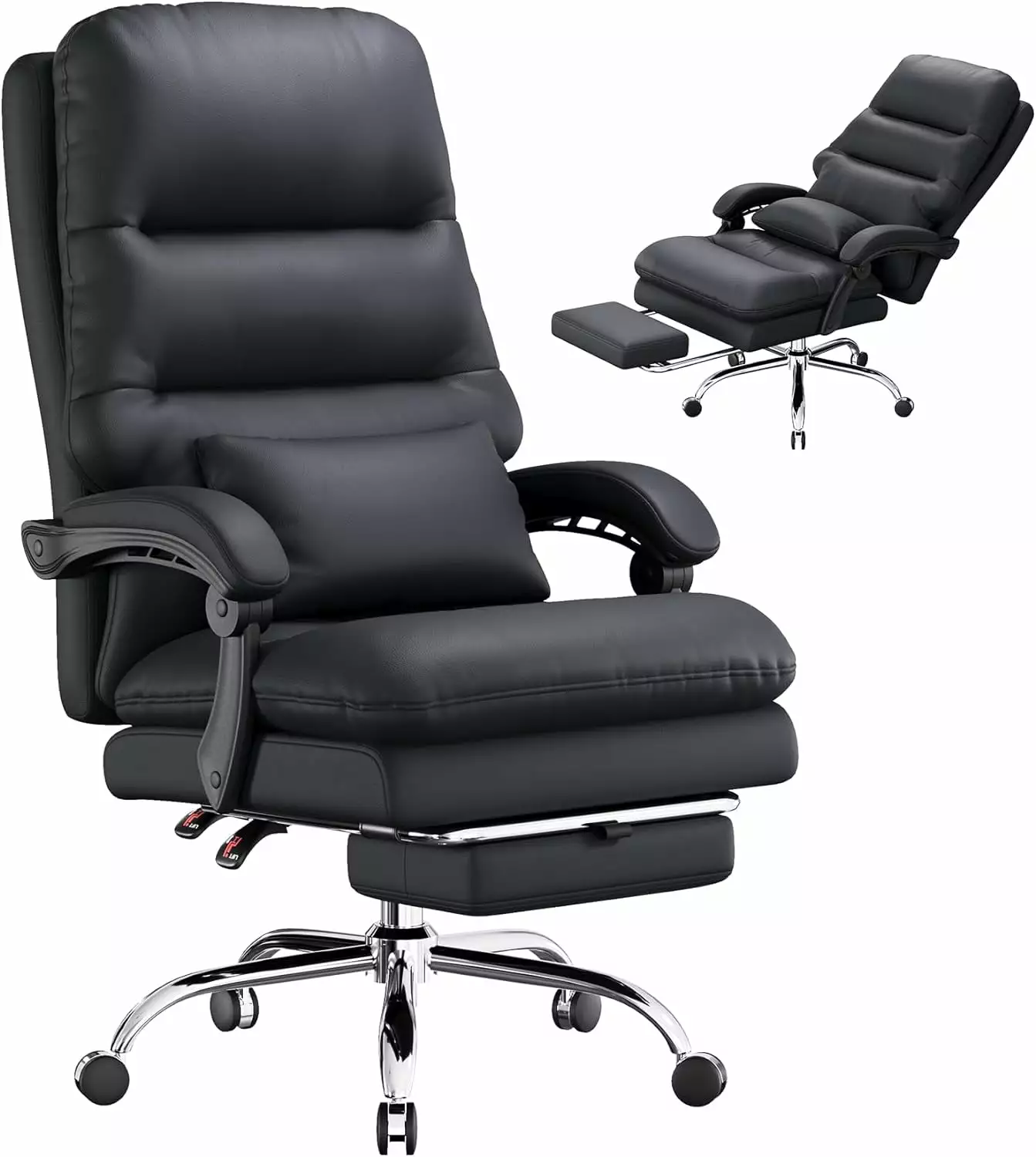Big and Tall Office Desk Chair 400LBS PU Leather Executive Chair Foot Rest and Lumbar Pillow WEIKE