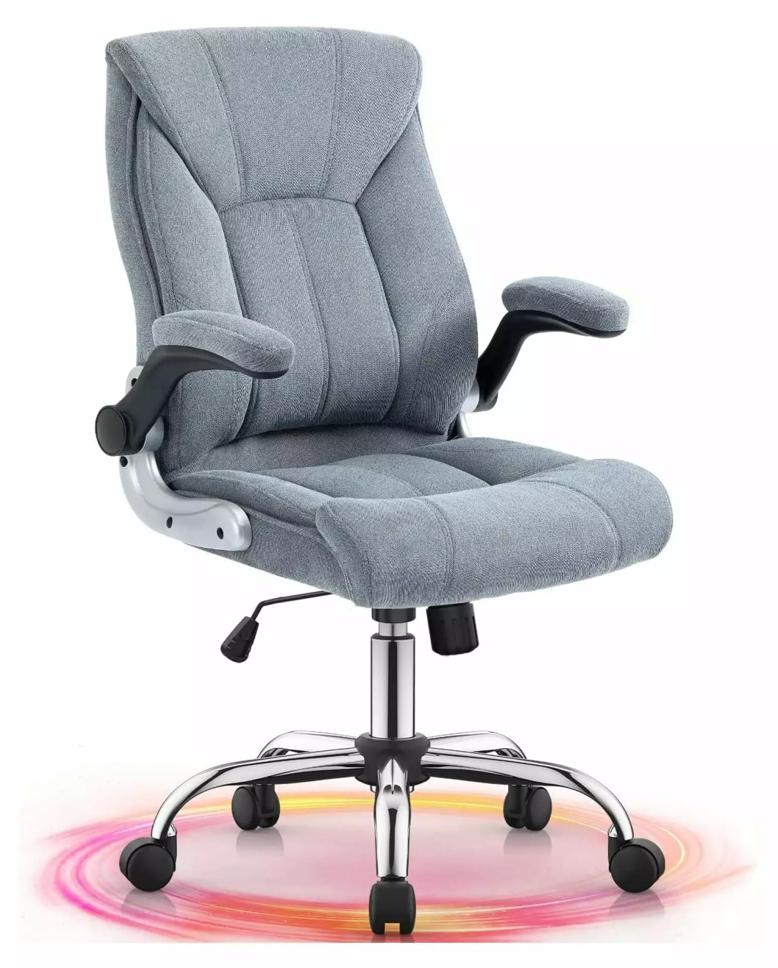 Wension Executive Office Chair Lumbar Support Flip-Up Arms and Wheels Gray