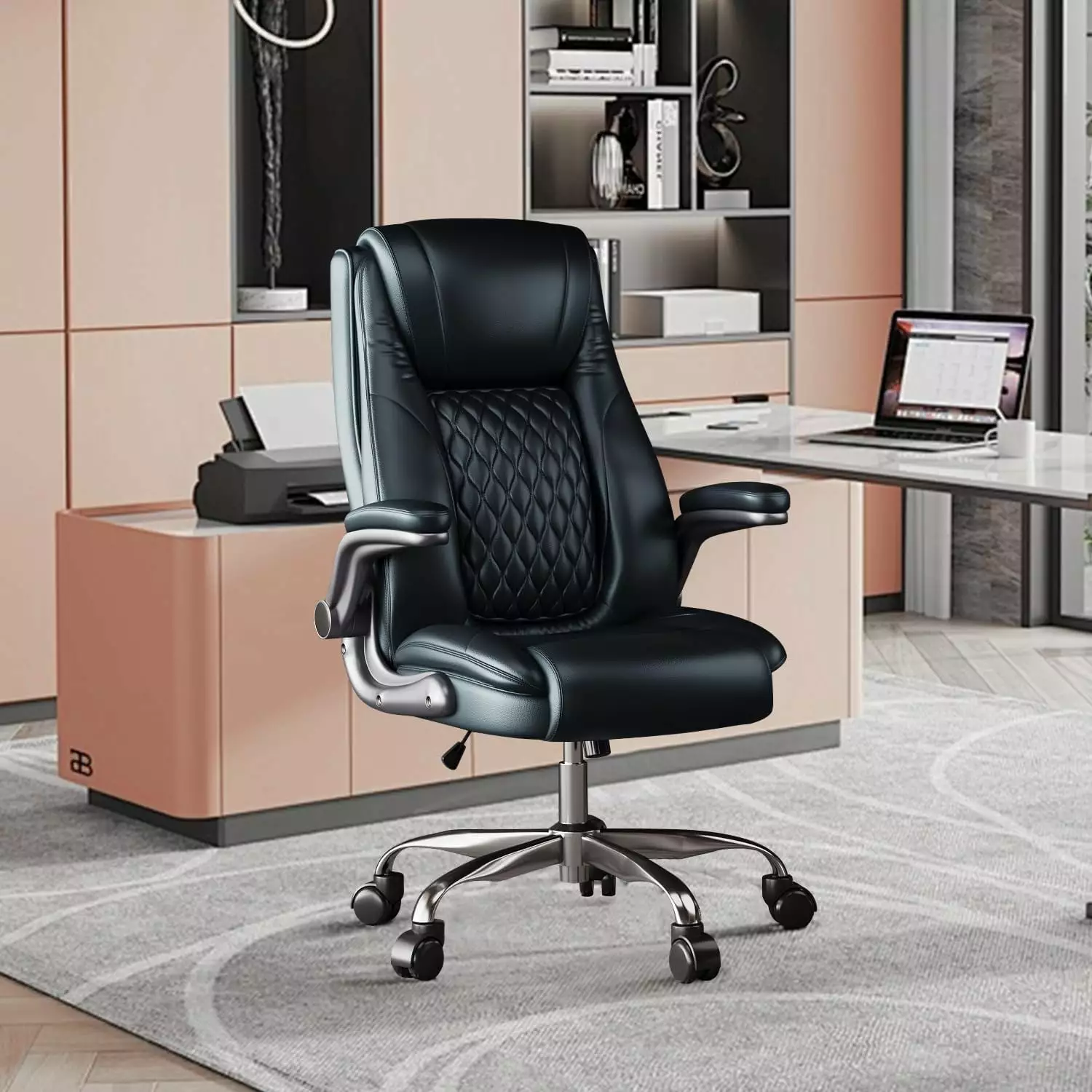 High Back Ergonomic Office Chair Adjustable Lumbar Support PU Leather Executive Chair WRP