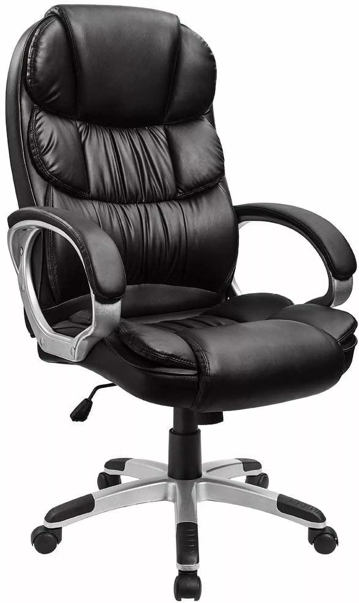 Leather High Back Office Chair Ergonomic Executive Office Chair Lumbar Support Black WRP