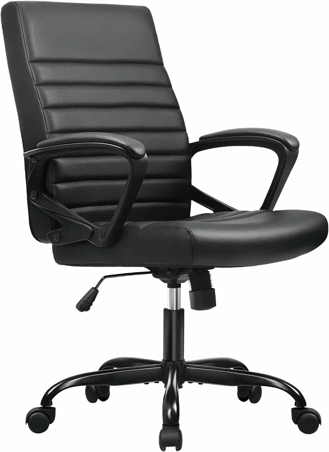 Mid Back Ribbed Desk Chair PU Leather Executive Office Chair Soft Padded Arms WRP