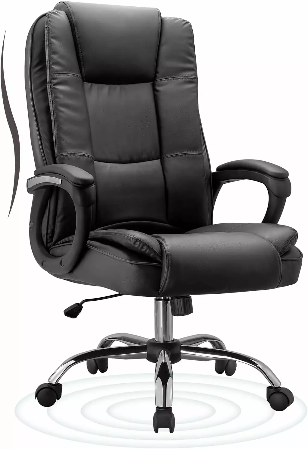 Office Chair Executive Office Chair Height Adjustable PU Leather Computer Chair Black WRP