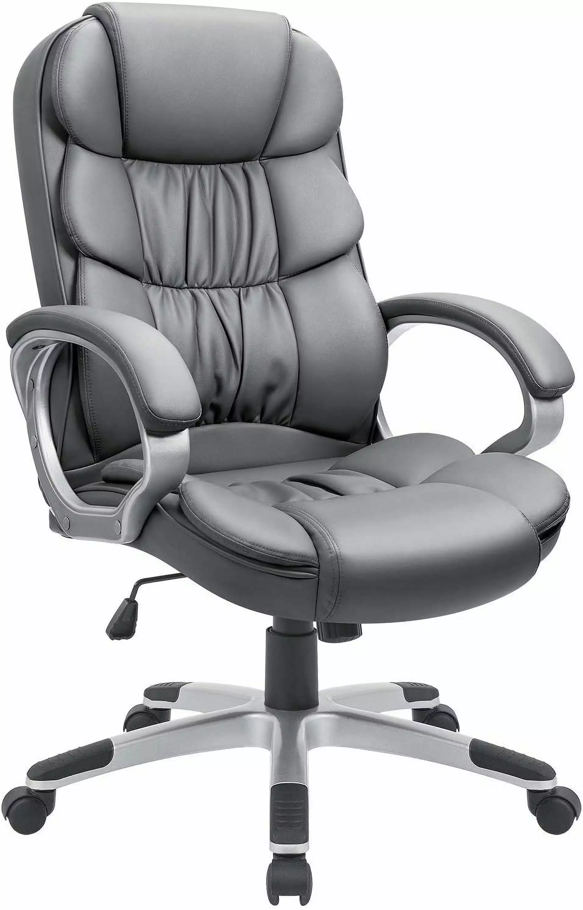 Office Chair PU Leather High Back Executive Chair Ergonomic Computer Chair Gray WRP