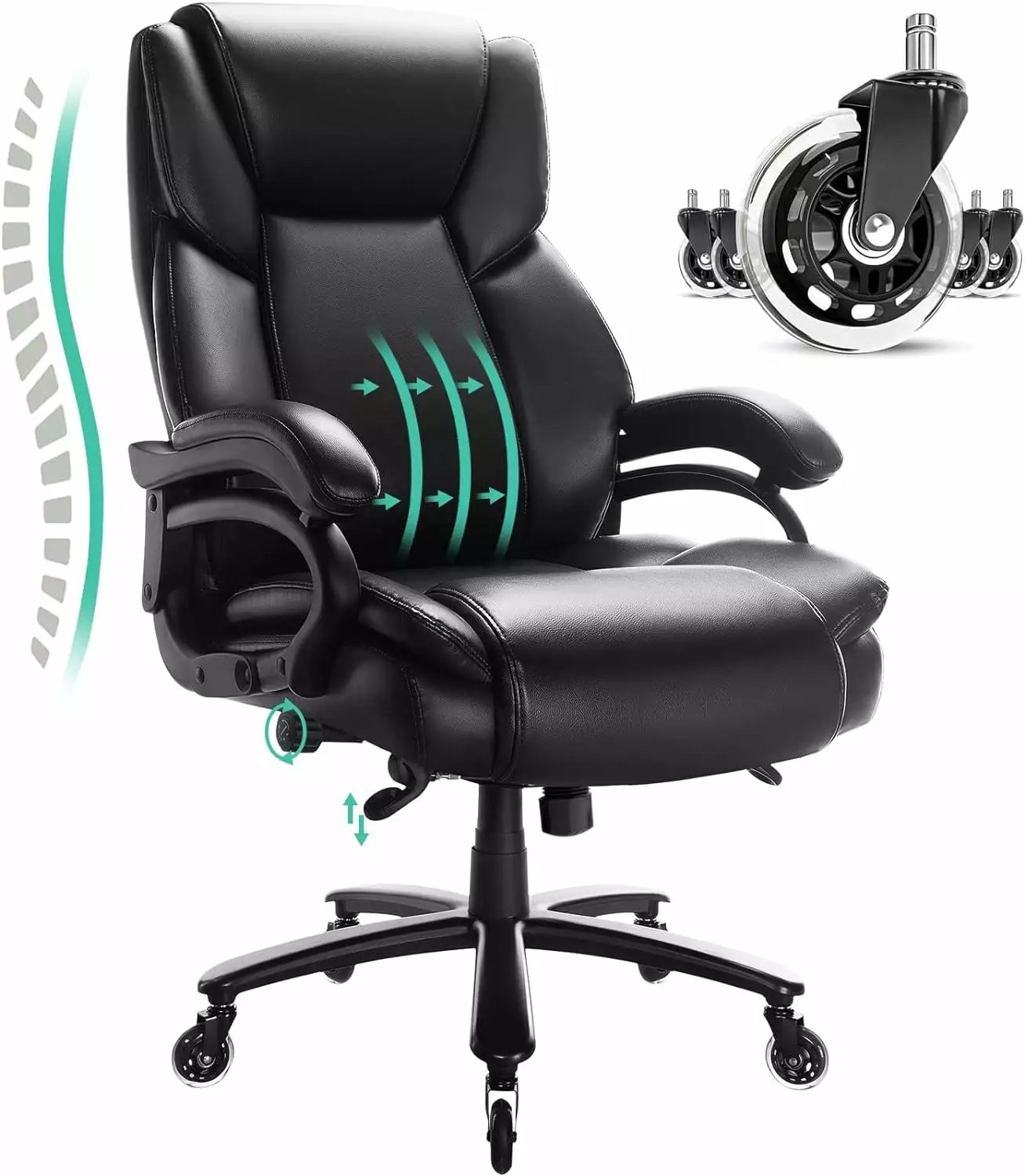 Big and Tall Office Chair 500lbs Adjustable Lumbar Support Heavy Duty High Back Executive Desk Chair Wide Seat Quiet Rubbe...