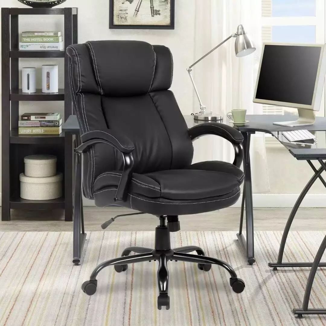 XF XINFENG 500lbs Big and Tall Executive Office Chair - Ergonomic Adjustable Computer Desk Chair Lumbar Support Black PU L...