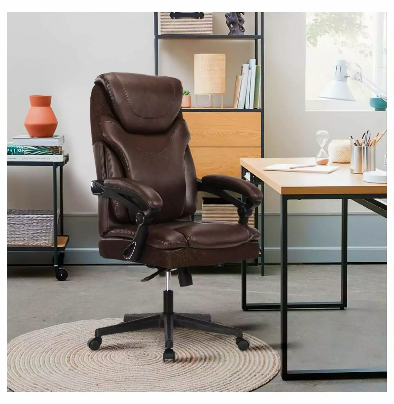 XingBack Office Chair Executive Leather Desk Chair Lumbar Support High Back Brown