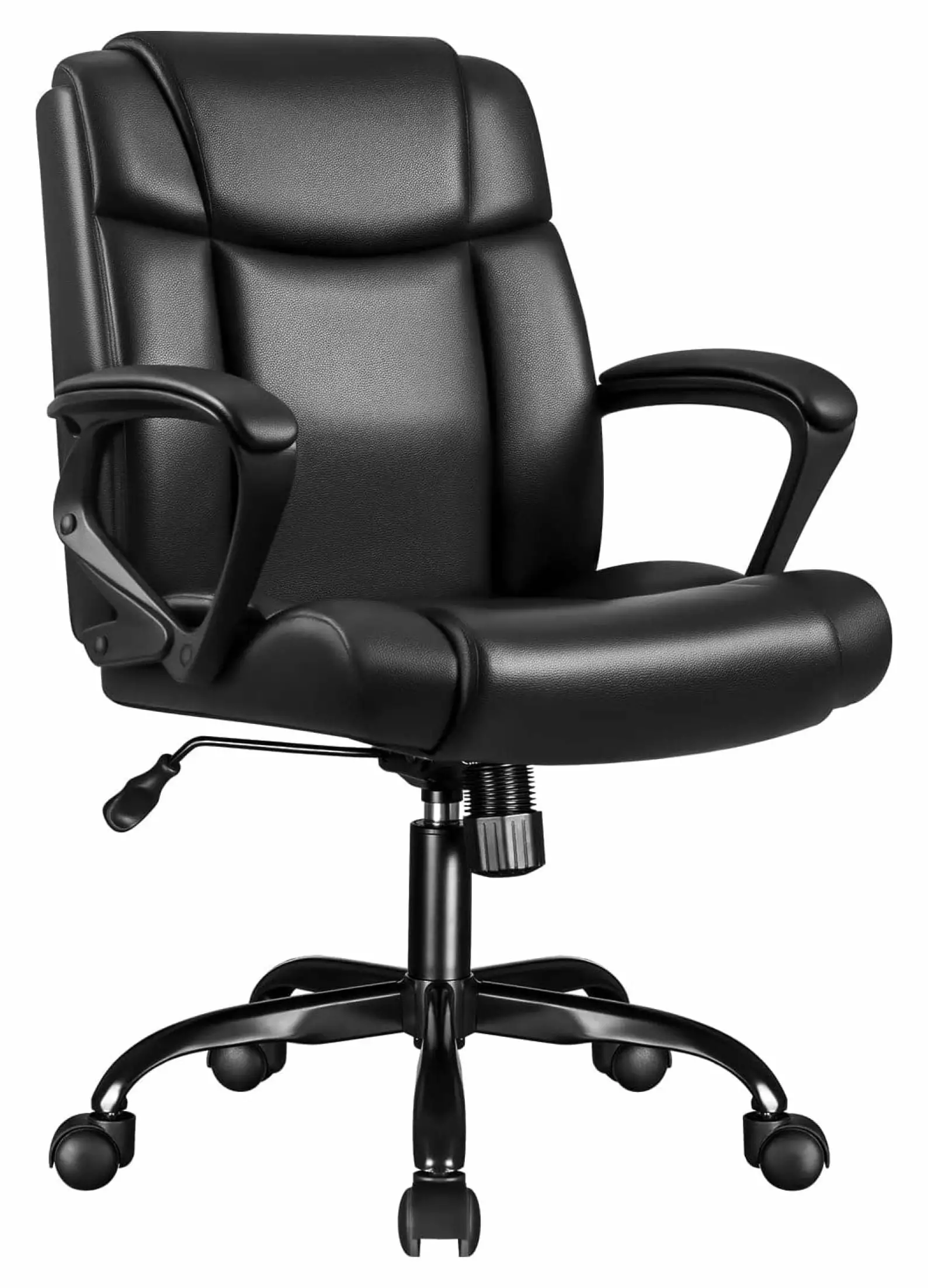 Black PU Leather Executive Office Chair Lumbar Support and Armrests XylehR