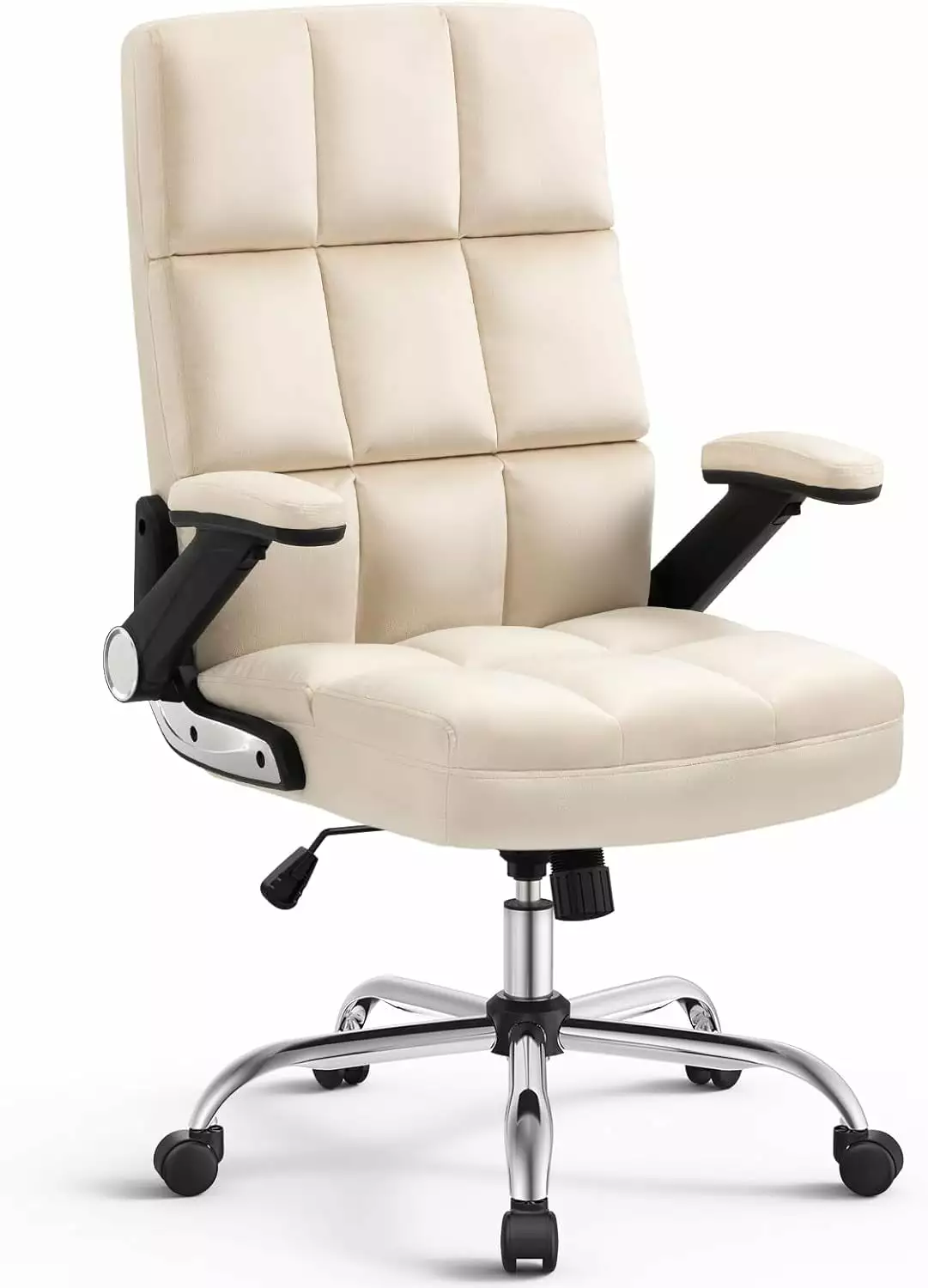 YUQIN High Back Beige Velvet Fabric Office Chair - Comfy Executive Desk Chair Heavy People