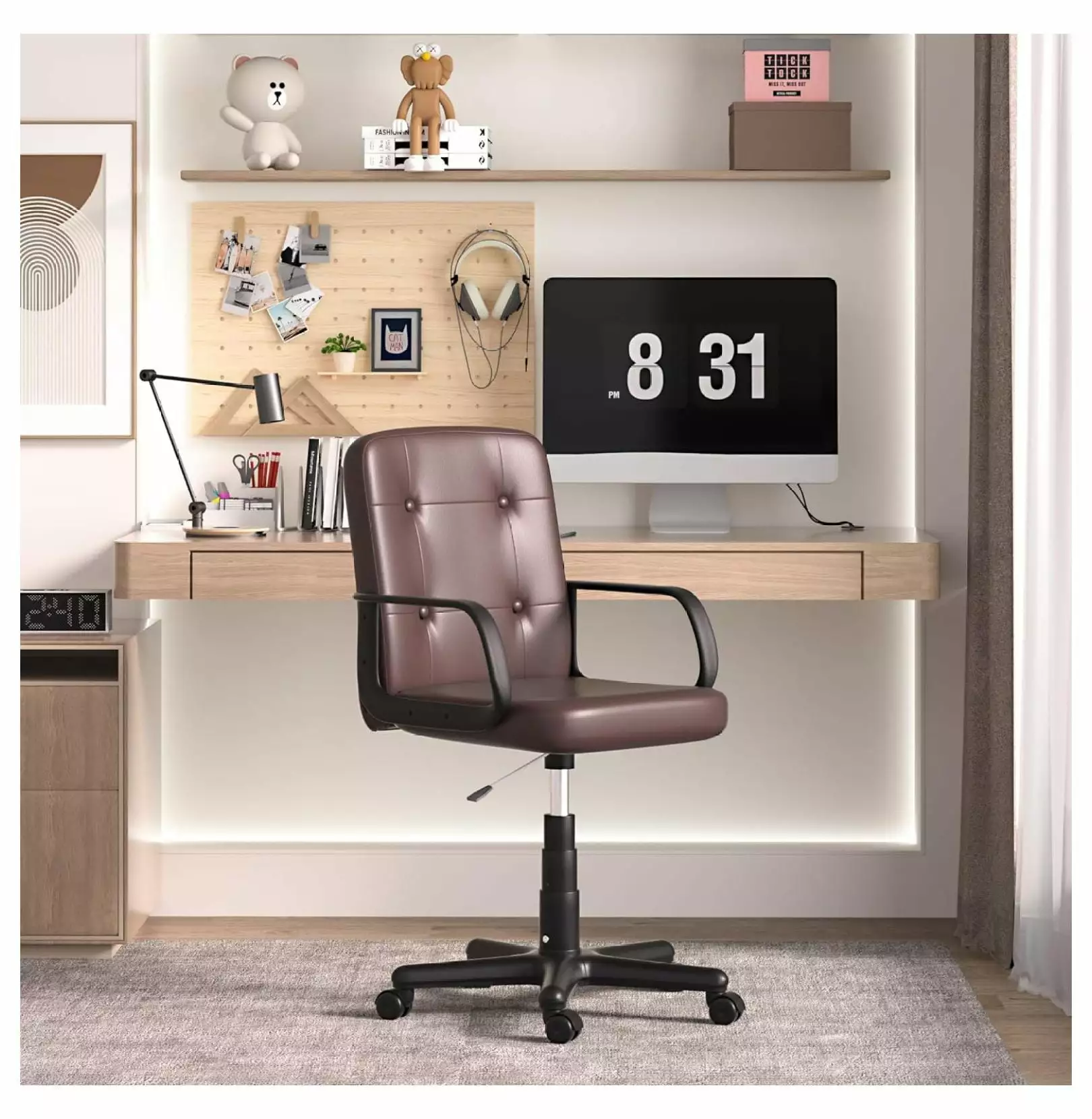 Zazesaby Executive Office Chair PU Leather Adjustable Height Wheels