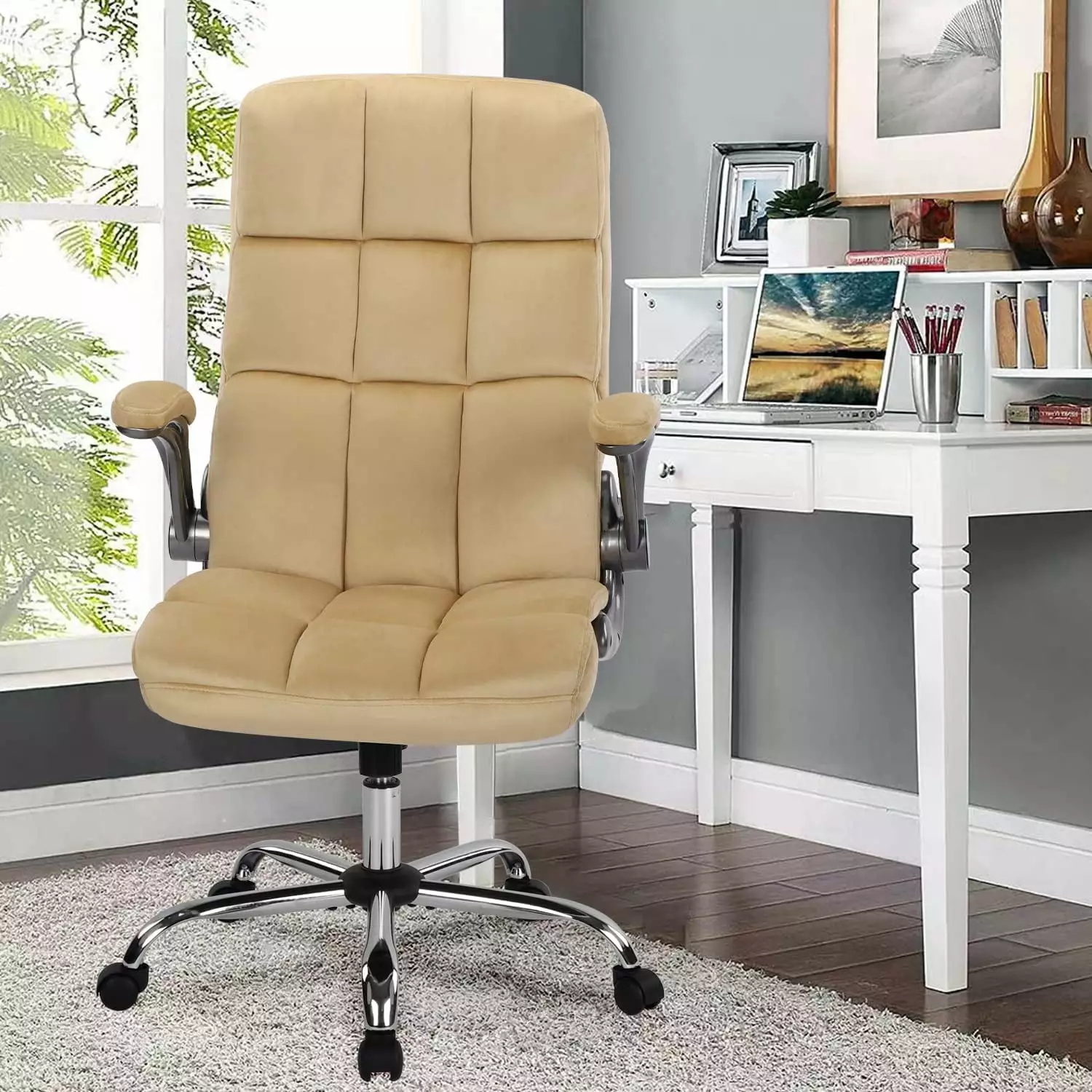 ZHIBING Home Office Chair High Back Executive Fabric Computer Desk Chair Flip-up Arms