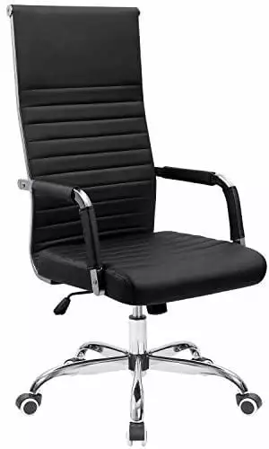 Office Chair High Back Leather Desk Chair Modern Executive Ribbed Chairs Height Adjustable ZJ