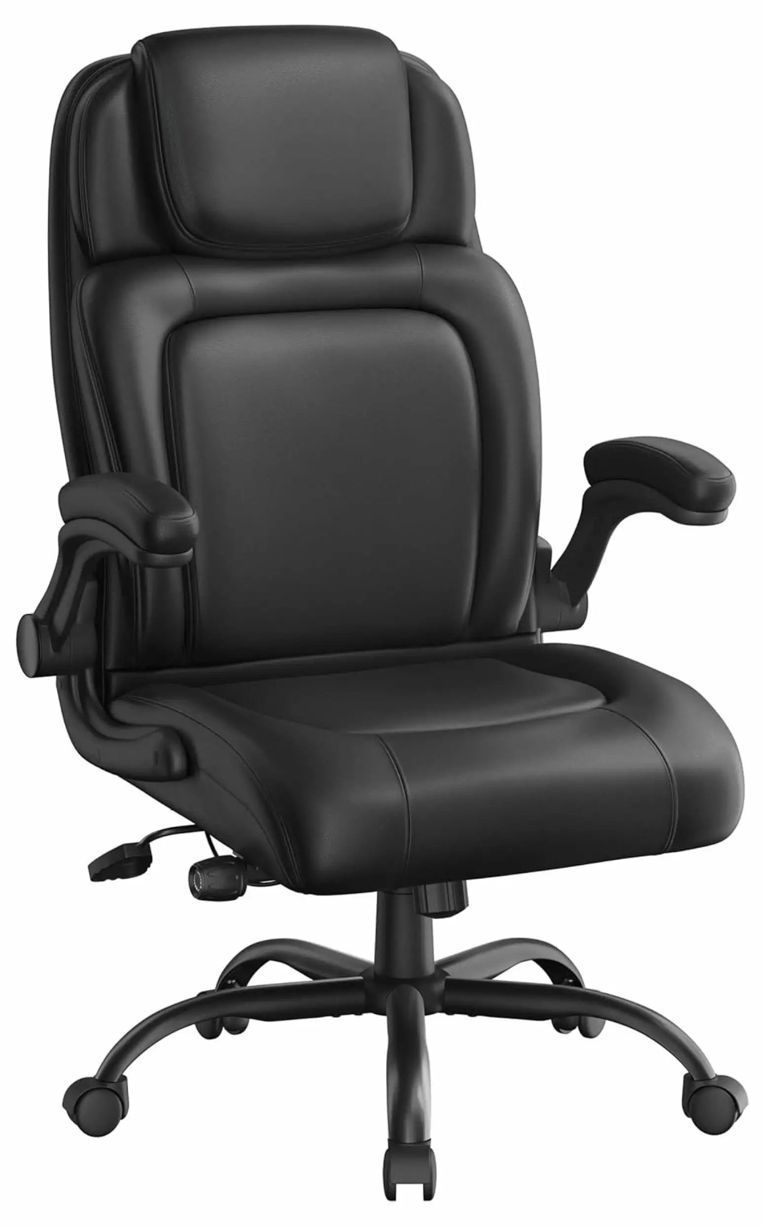 ZJINJIN Faux Leather Executive Office Chair Flip-Up Armrests Adjustable Lumbar Support Heavy Duty Desk Chair Black