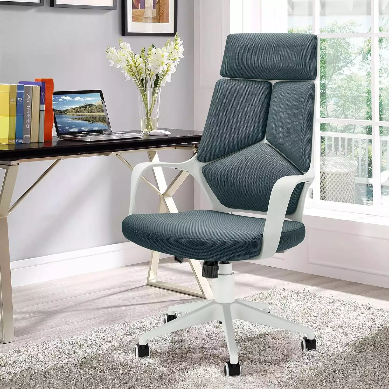 Office Desk Chair Grey High Back Executive Office Chair Adjustable Seat and Back Office and Bedroom ZKQ