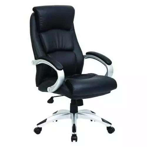 Leather Executive Chair Fixed Arms Black and Silver Zoro Select