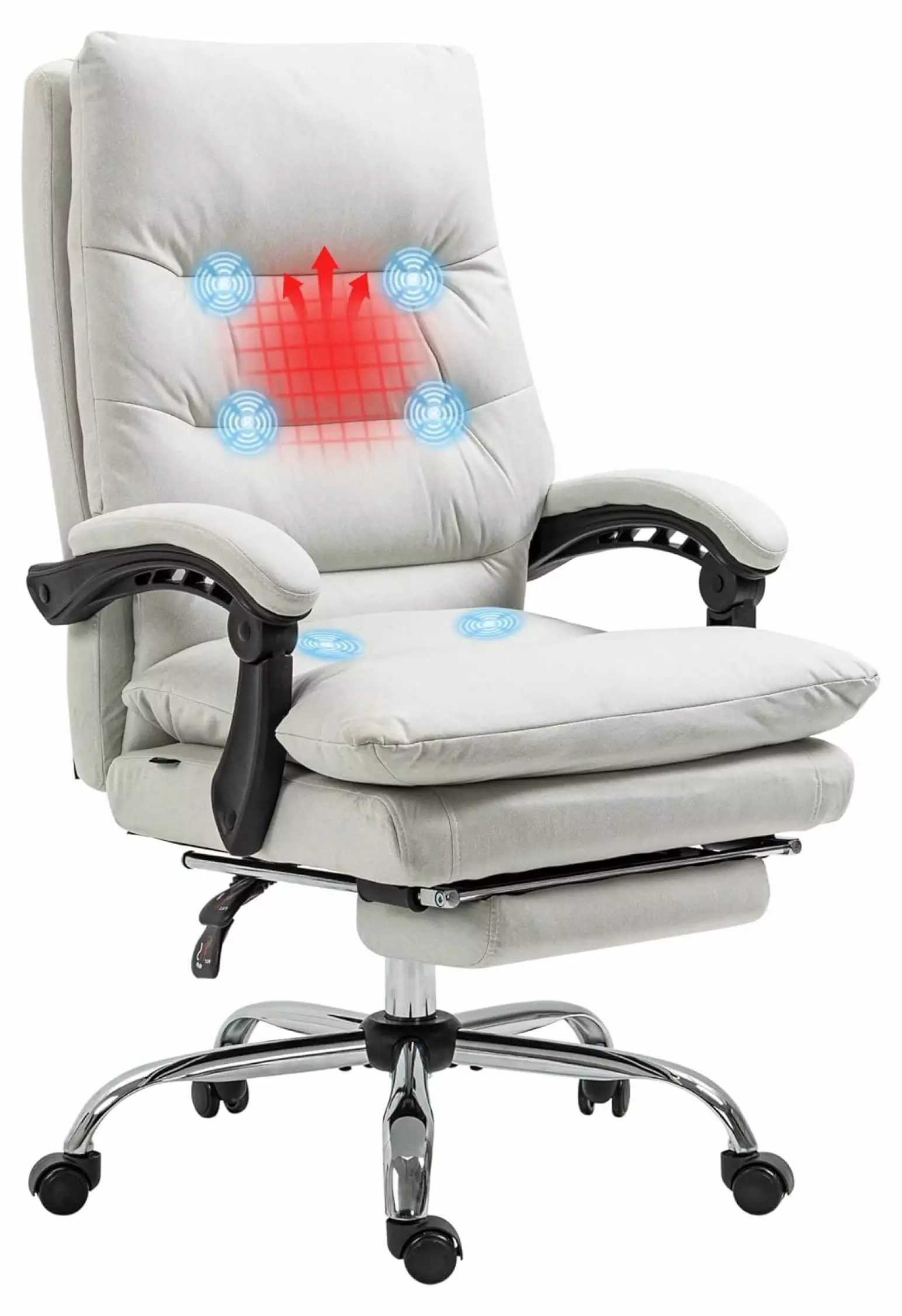 ZQRPCA Microfibre Executive Massage Office Chair Footrest - Heated Reclining Computer Desk Chair Cream White