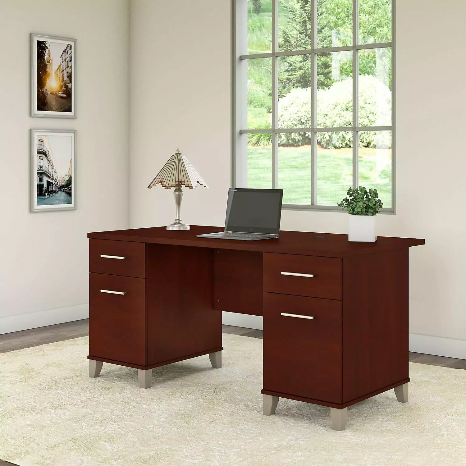 Bush Furniture Somerset 60 Double Pedestal Desk Hansen Cherry