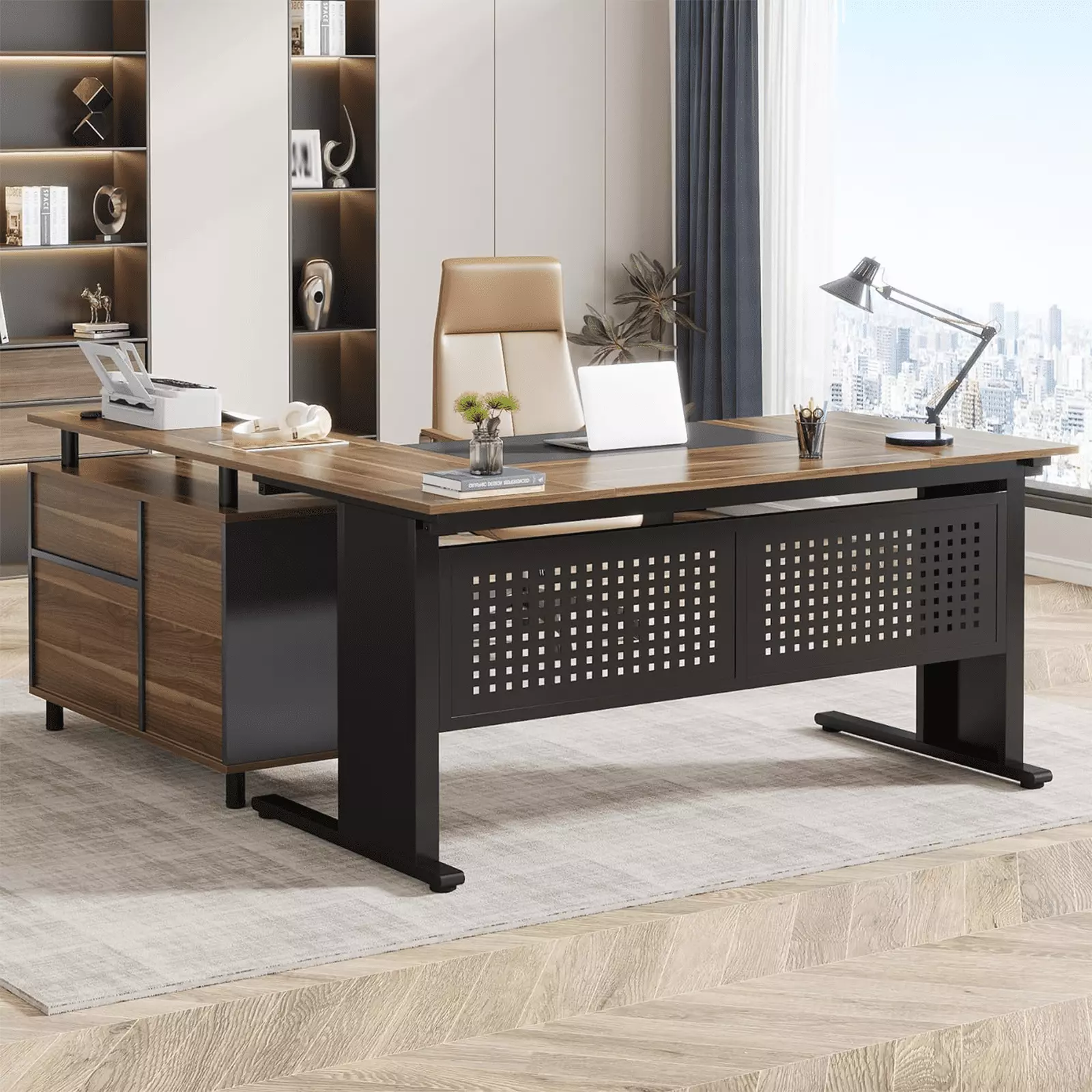 WM Executive Desk Oversized Boss Desk File Cabinet Large Computer Desk Home Office FHWM-C