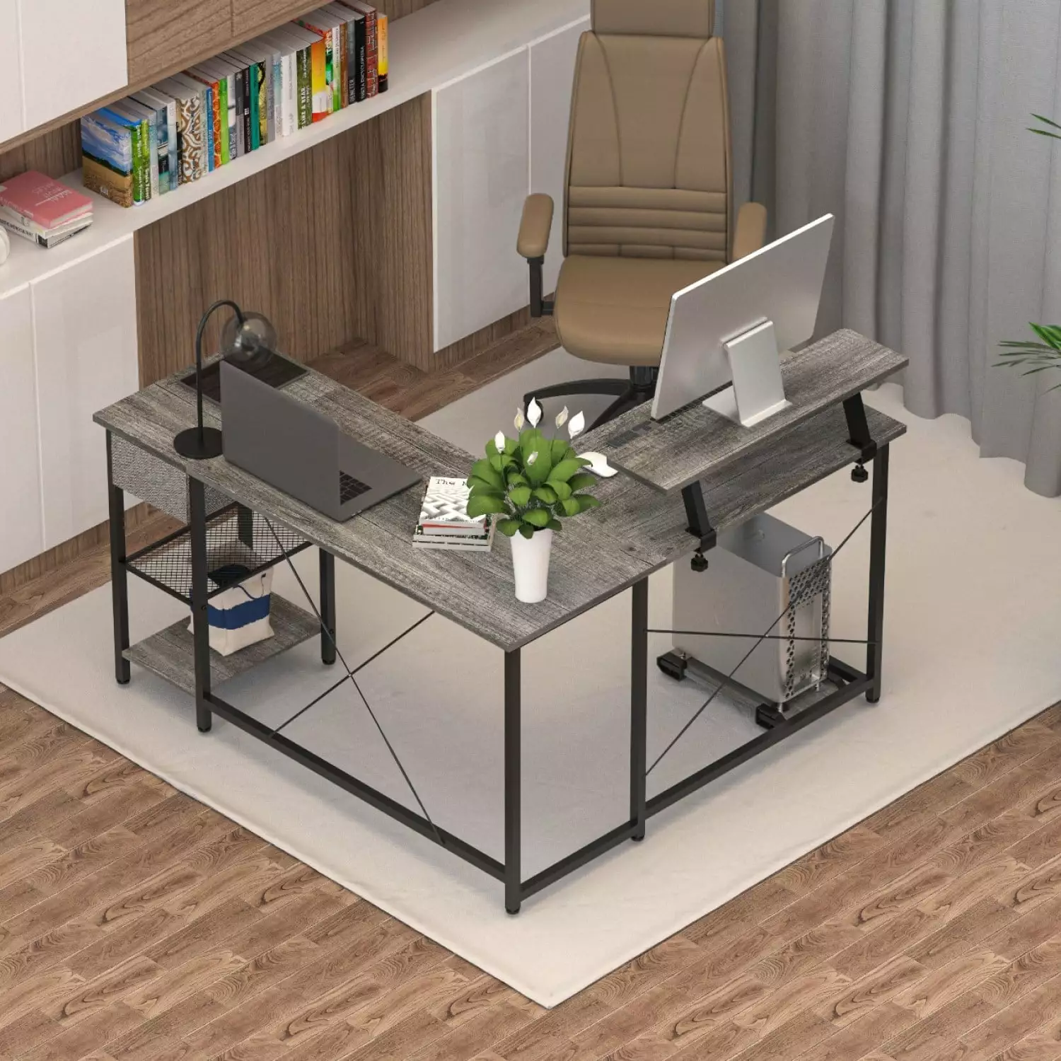 Kepooman Computer Desk Executive Desk PC Table L-shaped multi-functional desk Gray