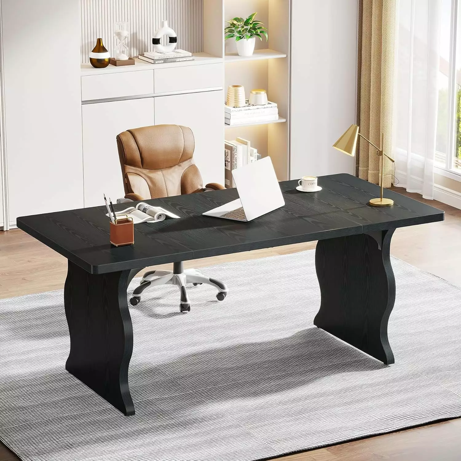 Tribesigns 63-Inch Large Executive Desk. Modern Computer Desk 1-2 Person. Double PC Gaming Home Office Desk Sturdy Legs. B...
