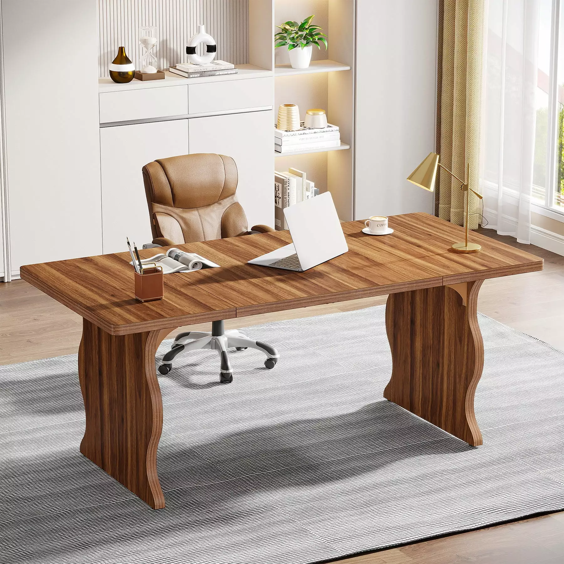 Tribesigns 63-Inch Large Executive Desk Modern Computer Desk 1-2 Person High-Quality Double PC Gaming Home Office Desk Stu...