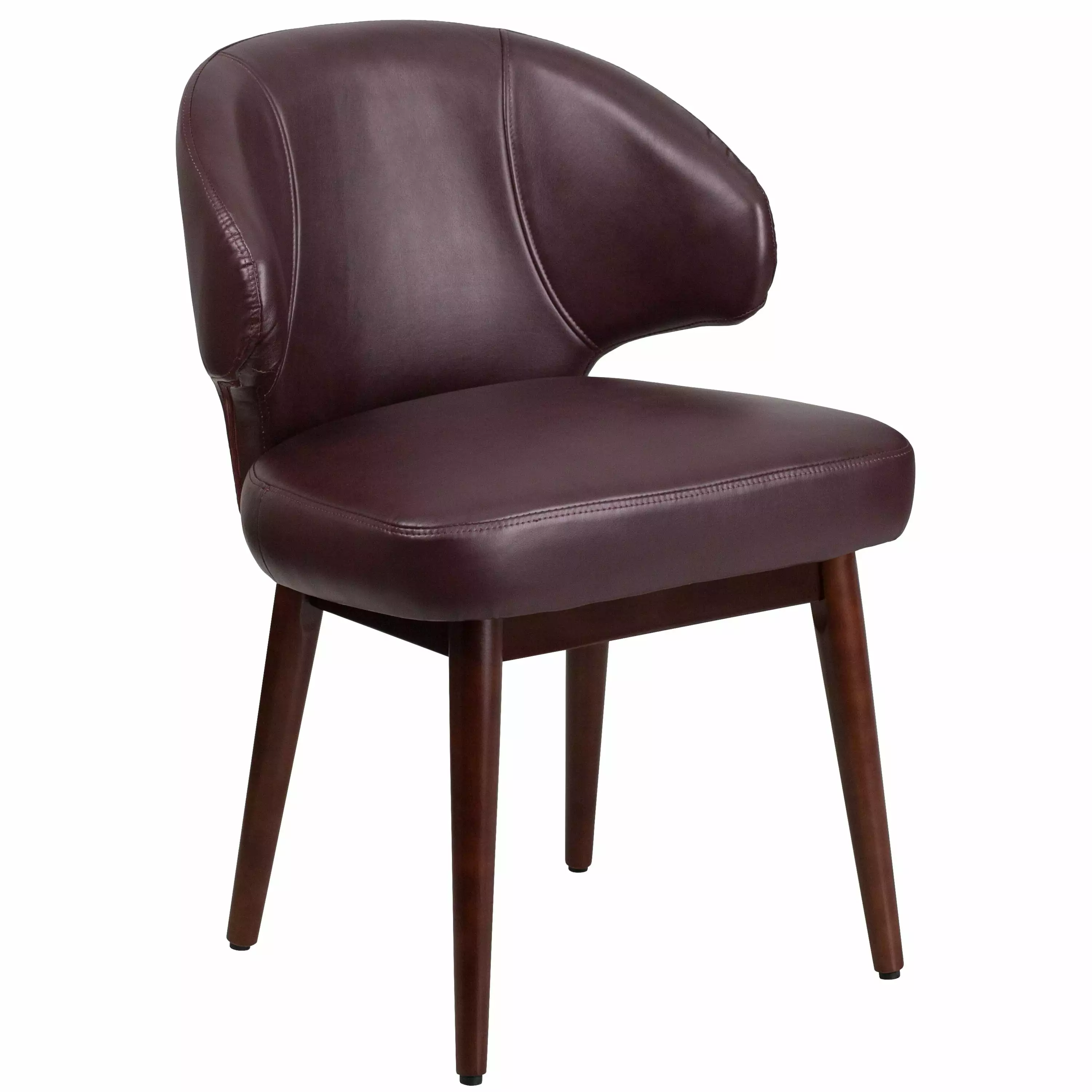 Line Furniture Burgundy Leather Curved Back Executive Guest Chair Walnut Beachwood Frame