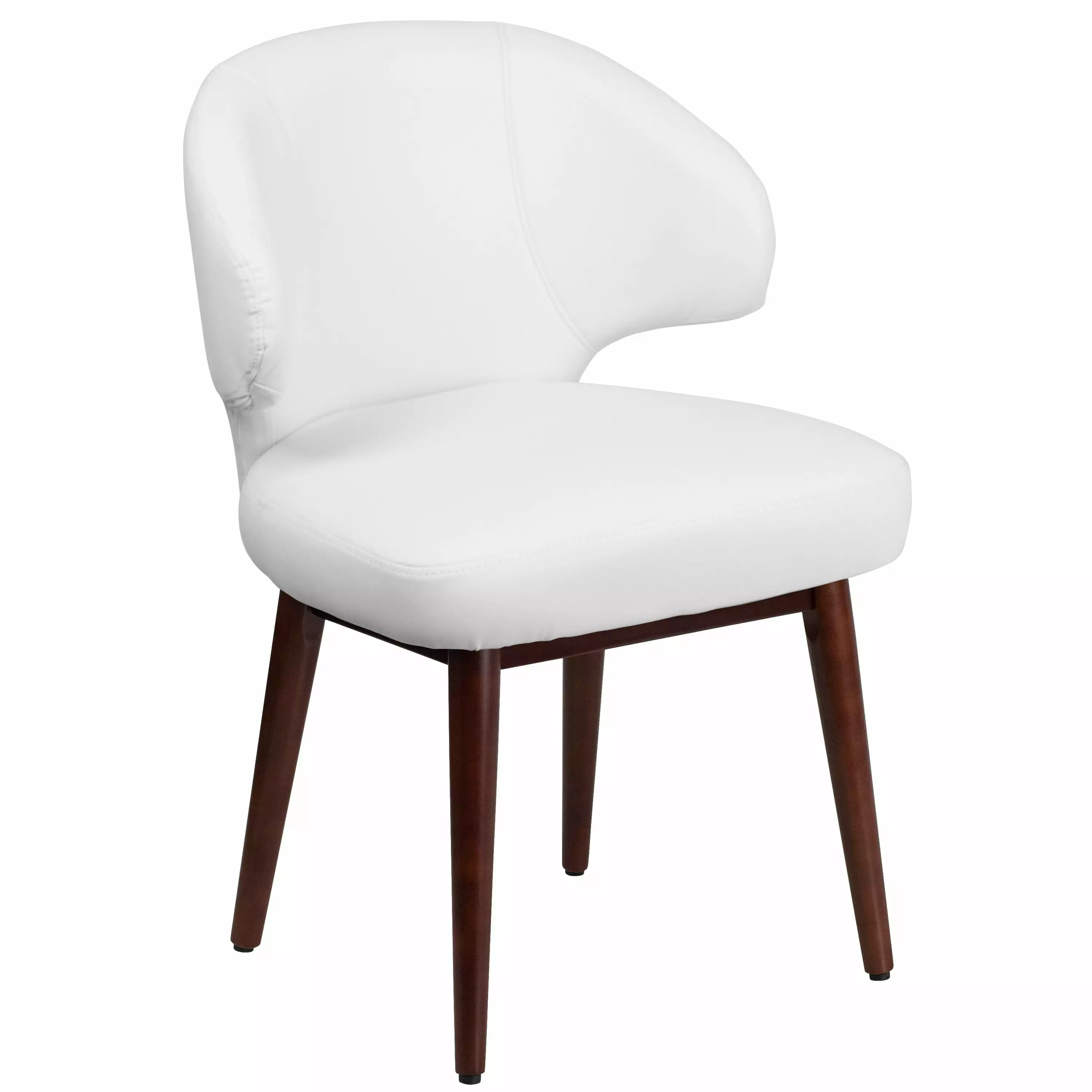 Line Furniture White Leather Curved Back Executive Guest Chair Walnut Beachwood Frame