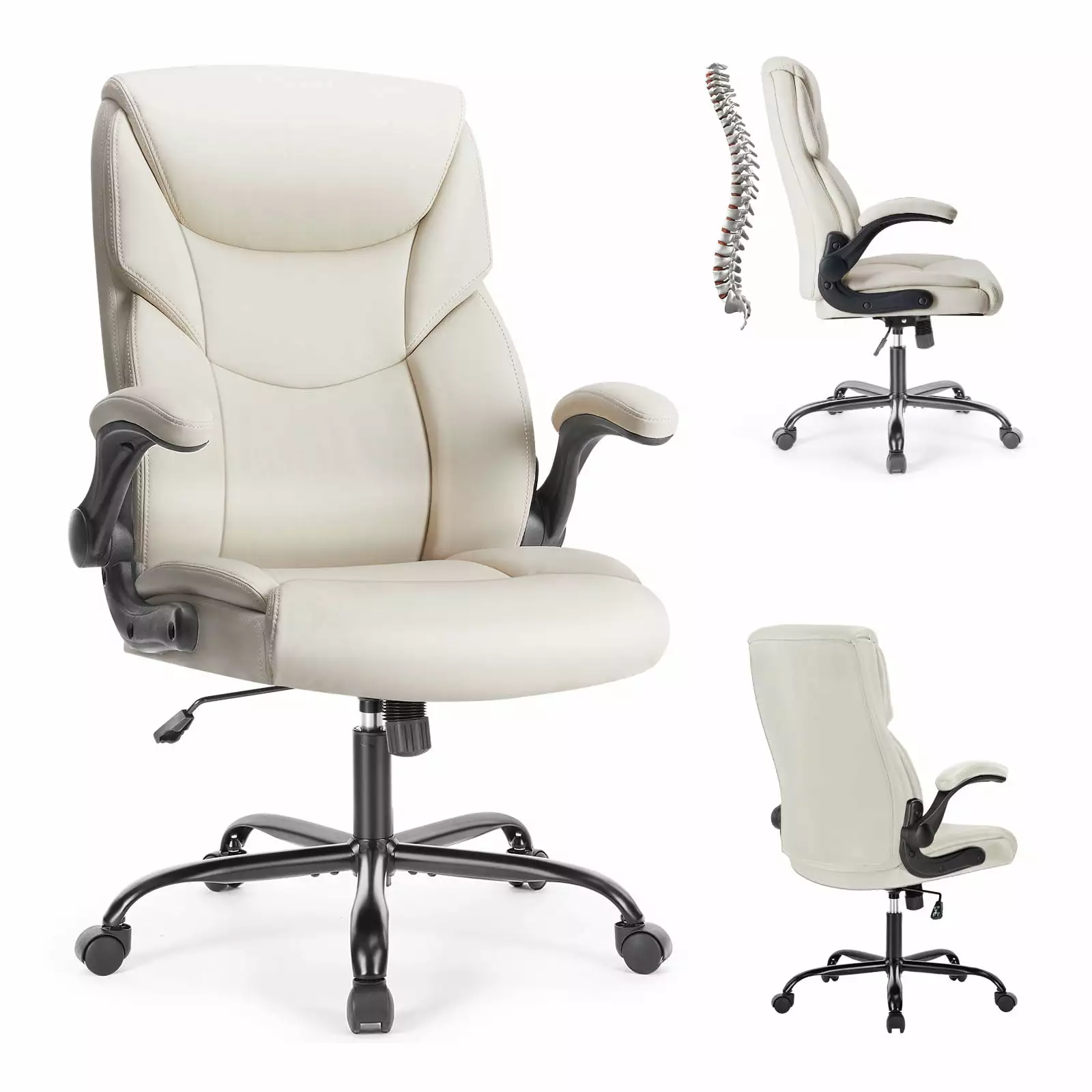 Executive Office PU Leather Desk Chair High Back Flip-Up Armrest Adjustable Ergonomic Home Office Chair ANCEL