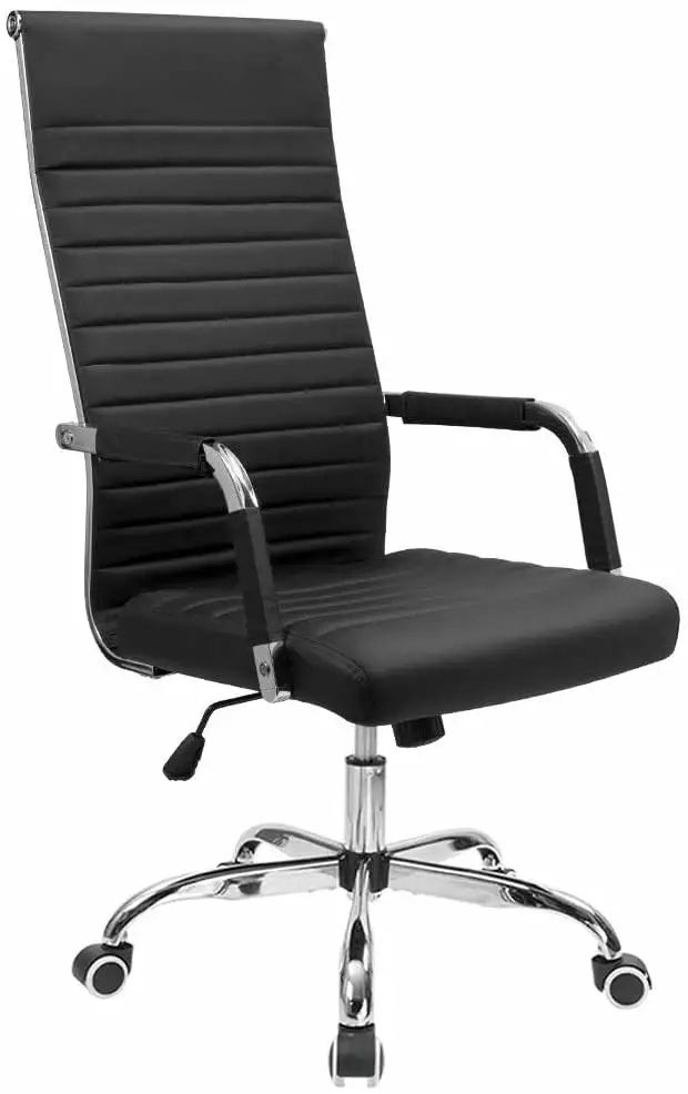 BIZFURN Ribbed High Back PU Leather Executive Office Chair Adjustable Swivel Chair Arms