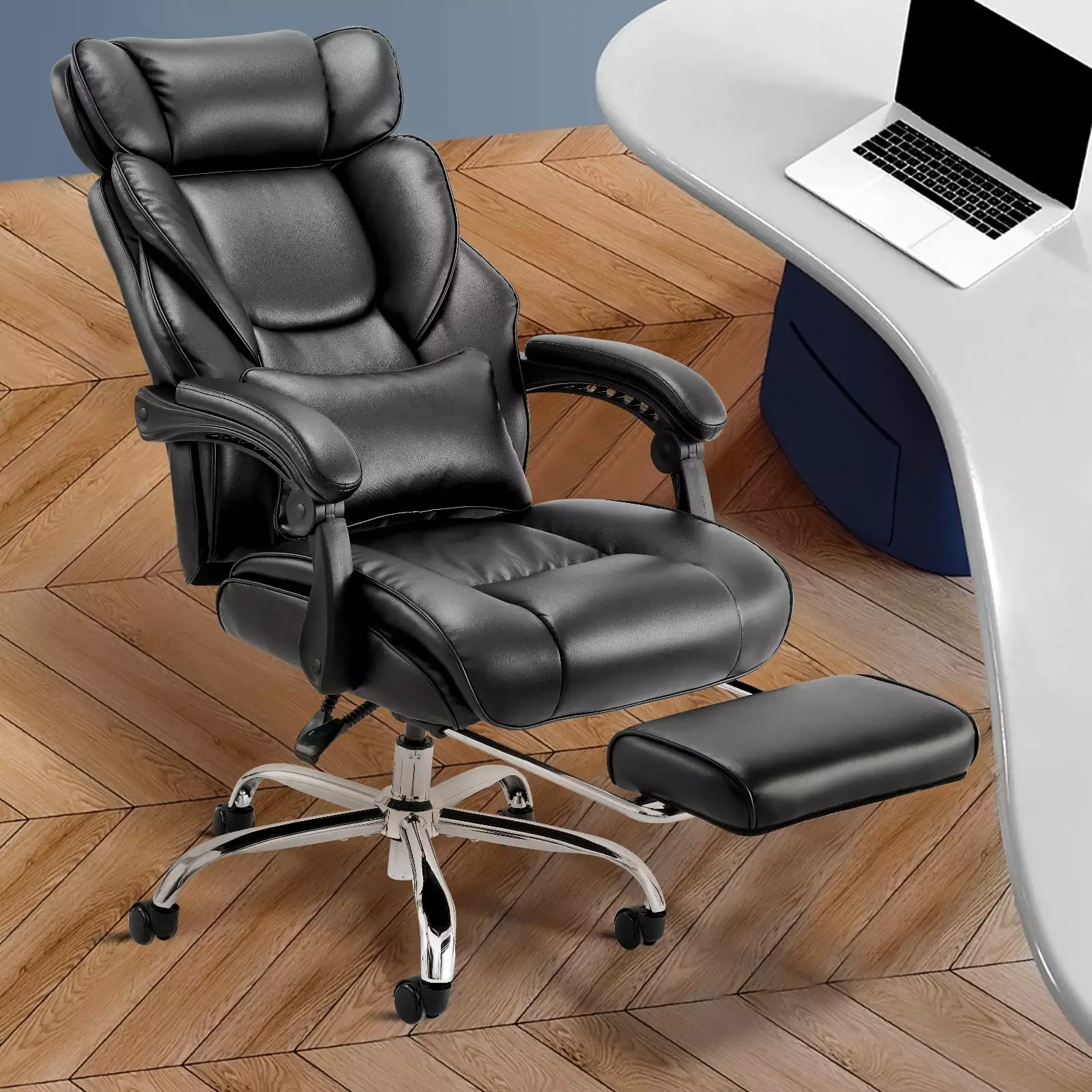 Colamy High Back Executive Thick Bonded Black Leather Office Chair Adjustable Headrest and Footrest
