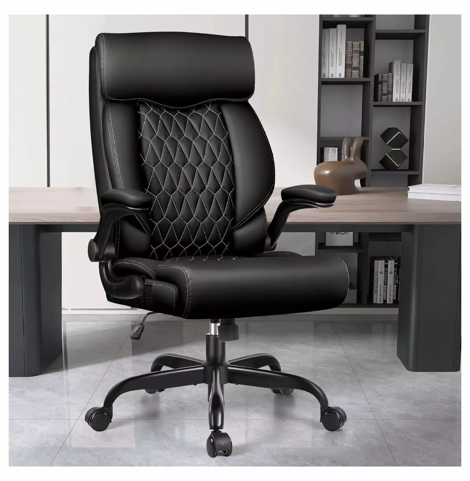 High Back Executive Office Chair Rocking Function and Adjustable Armrests - Leather Managerial Chair Deng rui
