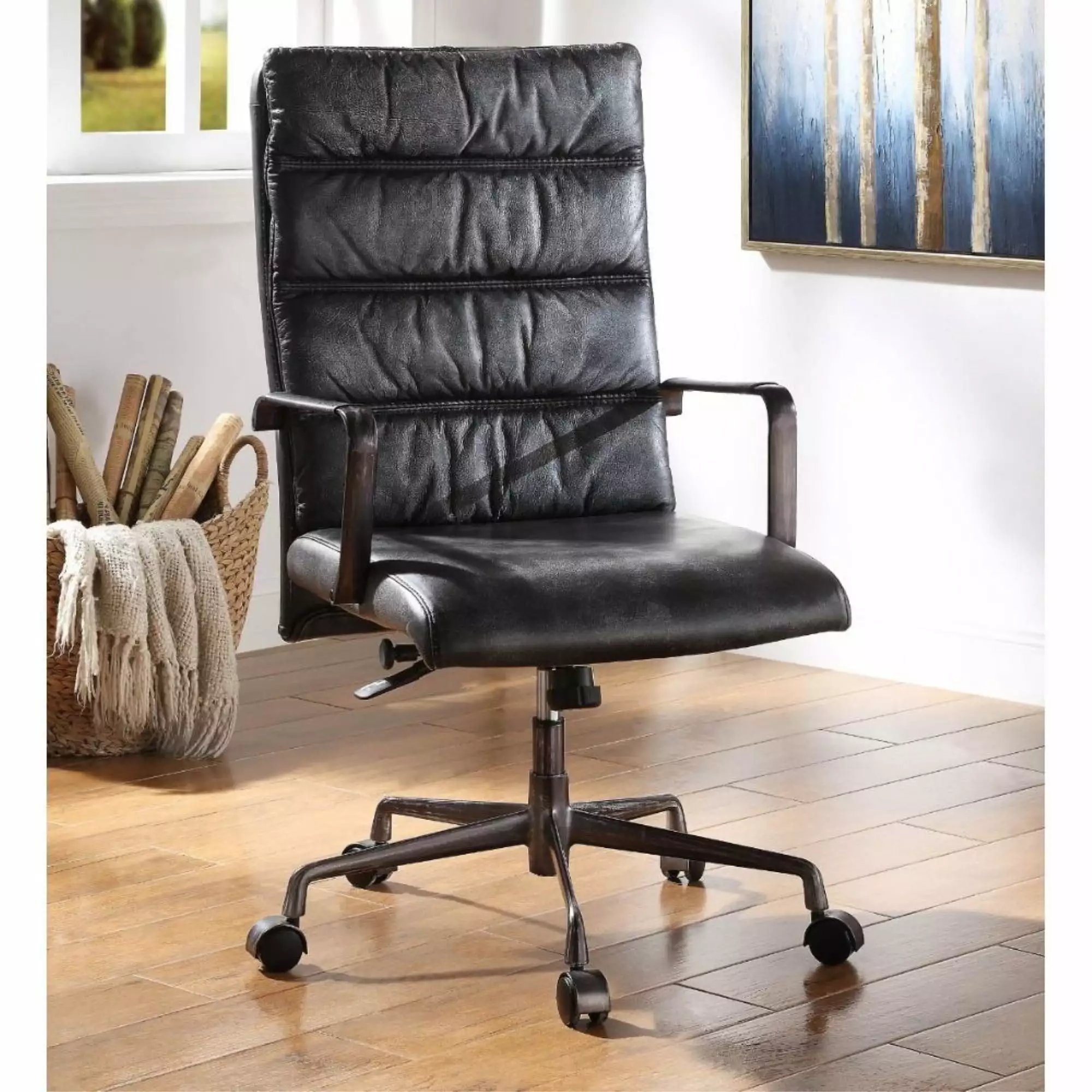 Ergode Executive Office Chair Vintage Black Top Grain Leather Ergonomic Desk Chair