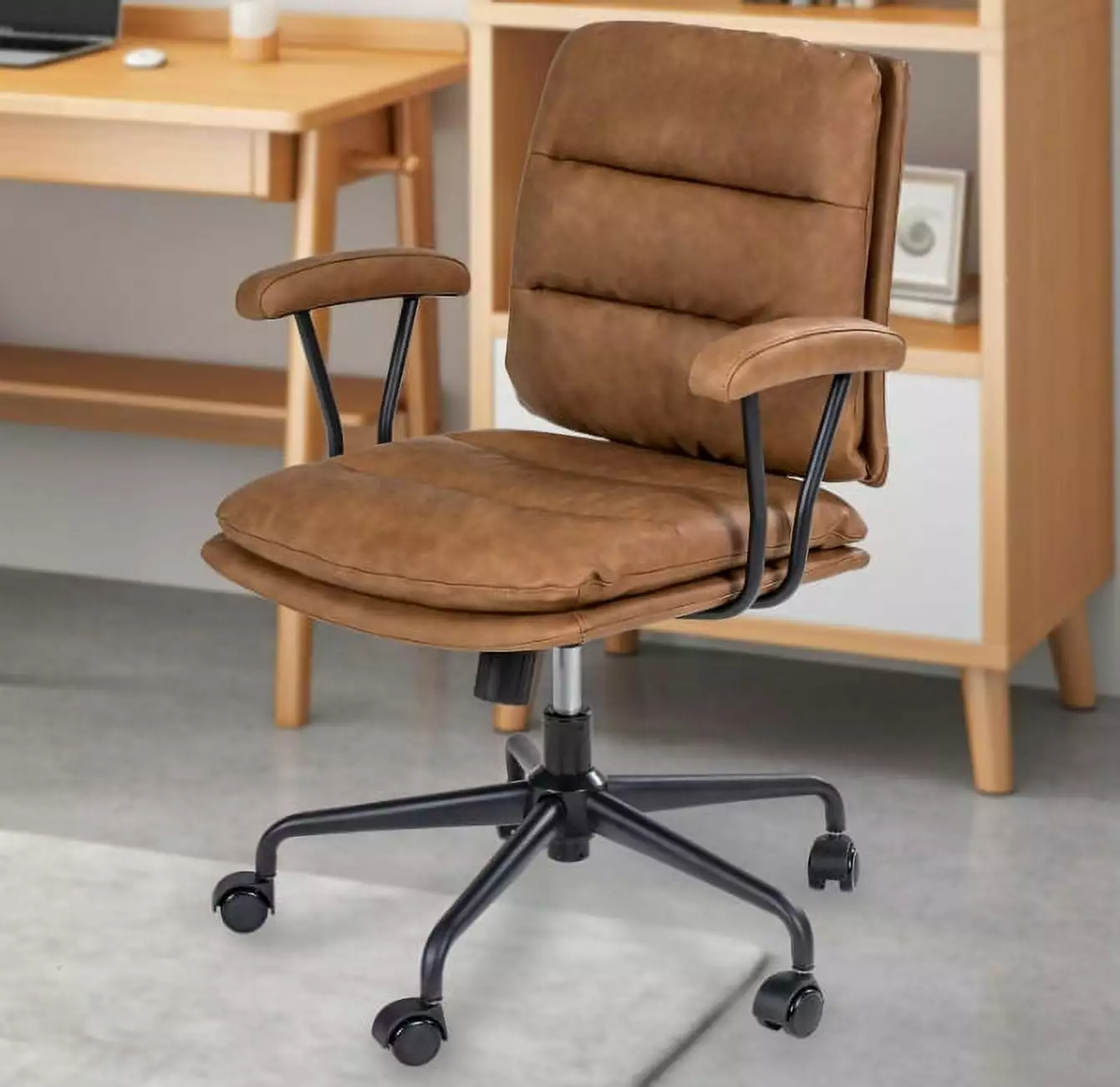 Rotatable High Back Leather Office Chair Ergonomic Executive Office Chair Removable Armrests Height Adjustable FHWMB1
