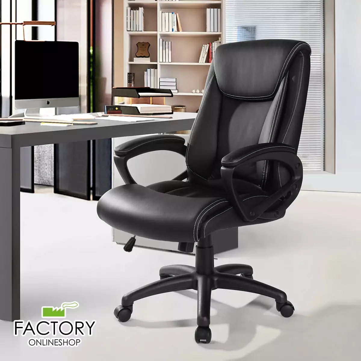 Geniqua Executive Office Chair High Back Black Leather Swivel Computer Task Desk Chair Geniqua Corp