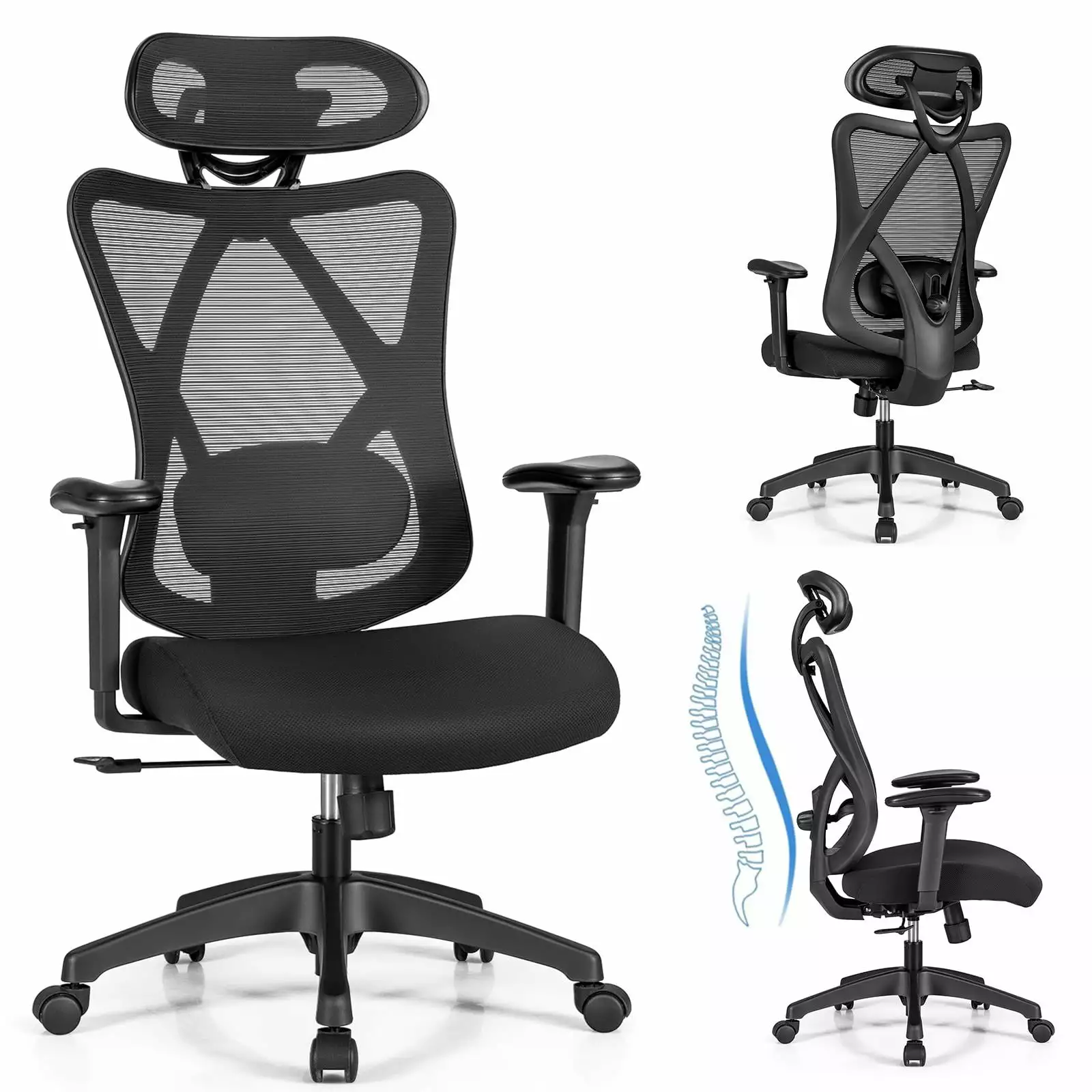 Giantex Ergonomic Mesh Office Chair High Back Executive Chair Adjustable Lumbar Support and Rotatable Headrest