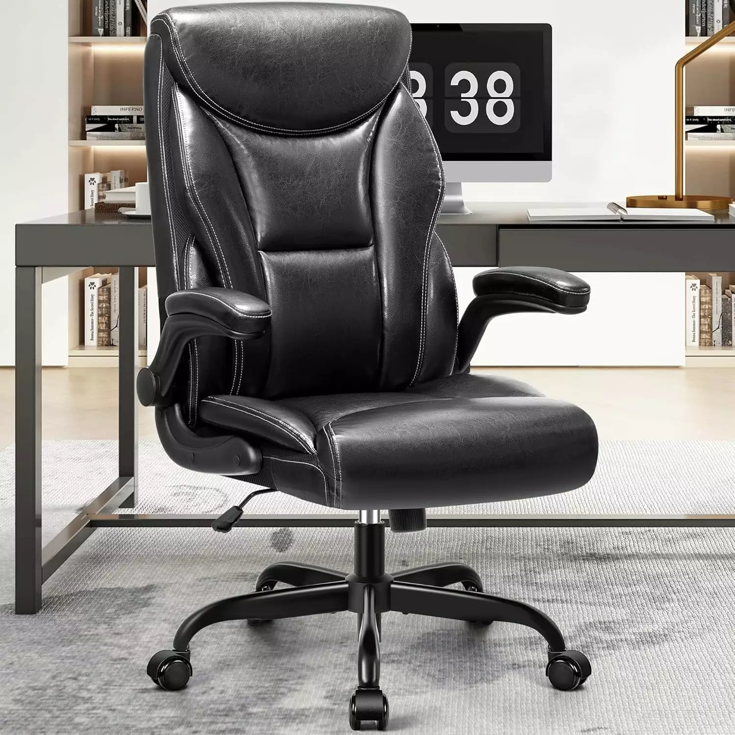Office Chair Leather Big and Tall Ergonomic Desk Chair Executive High Back Swivel Computer Desk Chairs Rocking Function Je...