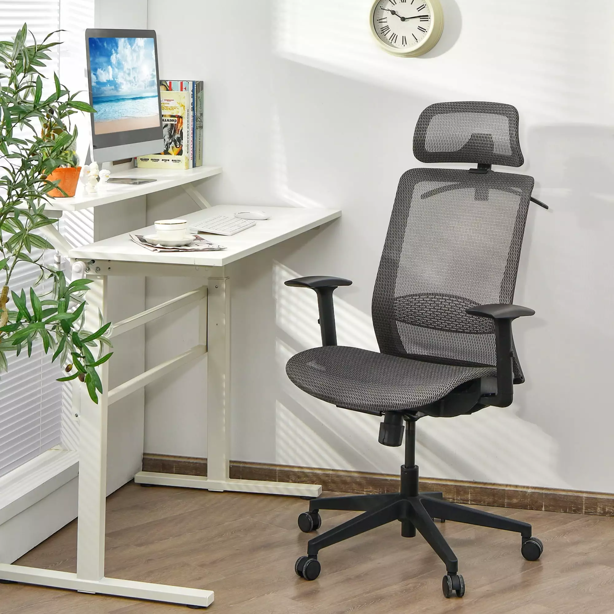 Gymax High Back Mesh Office Swivel Executive Chair Lumbar Support Gray