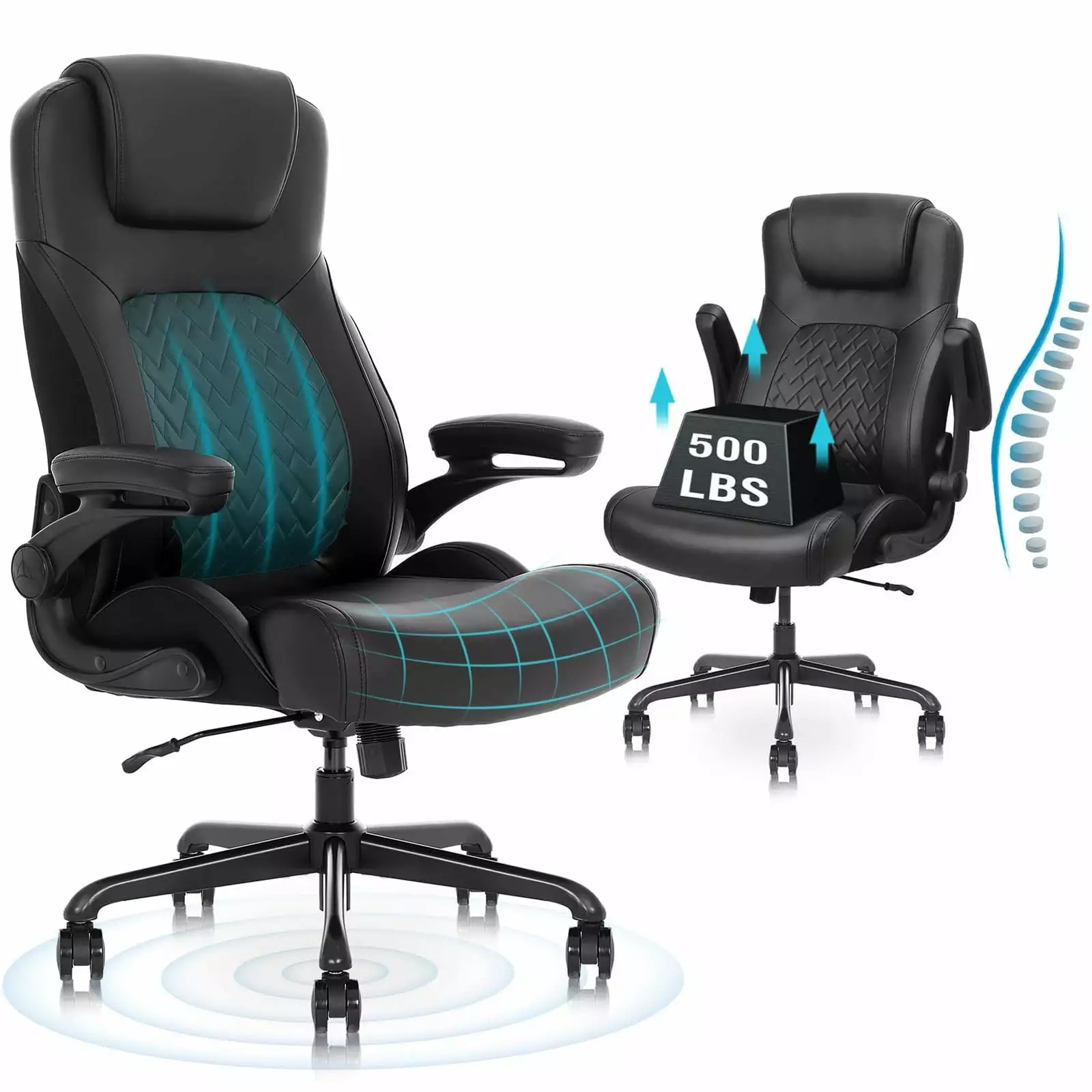 Executive Ergonomic Office Chair Big and Tall Office Chair Heavy People PU Leather Computer Desk Chair Flip-up Armrest 500...