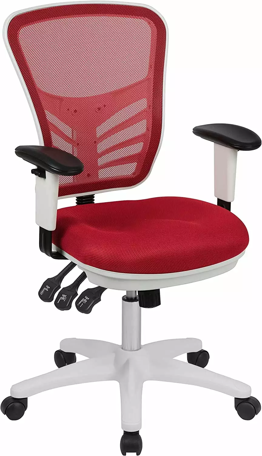 Nicholas Mid-Back Red Mesh Multifunction Executive Swivel Ergonomic Office Chair Adjustable Arms And White Frame TRAHOO