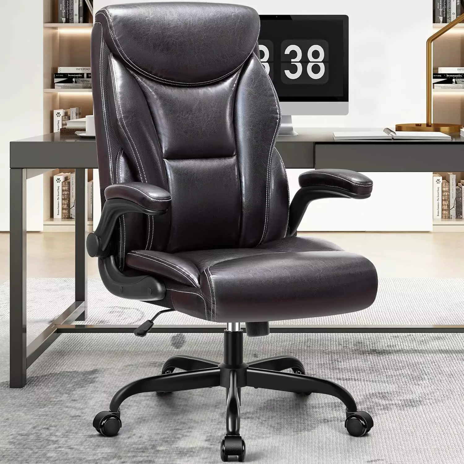 Office Chair Leather Big and Tall Ergonomic Desk Chair Executive High Back Swivel Computer Desk Chairs Rocking Function Gl...
