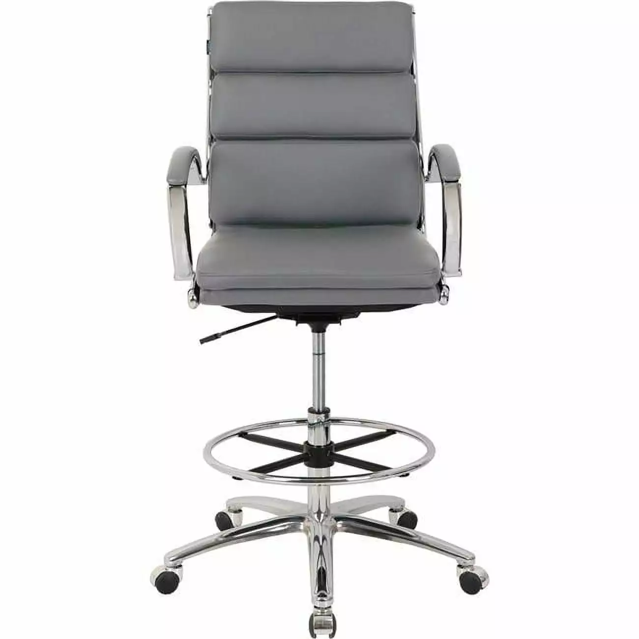Global Seating Solutions Interion Protective Bonded Leather Modern Ribbed Executive Stool Charcoal Gray