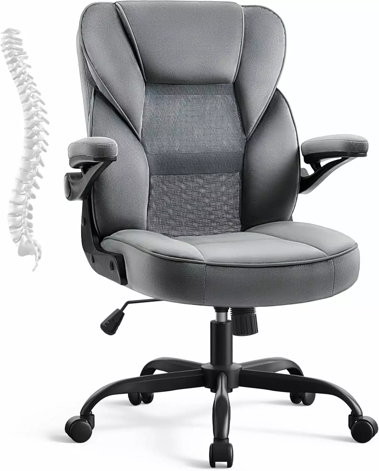 FJU Velvet Fabric Ergonomic Office Chair Flip-Up Armrests and Wheels Grey